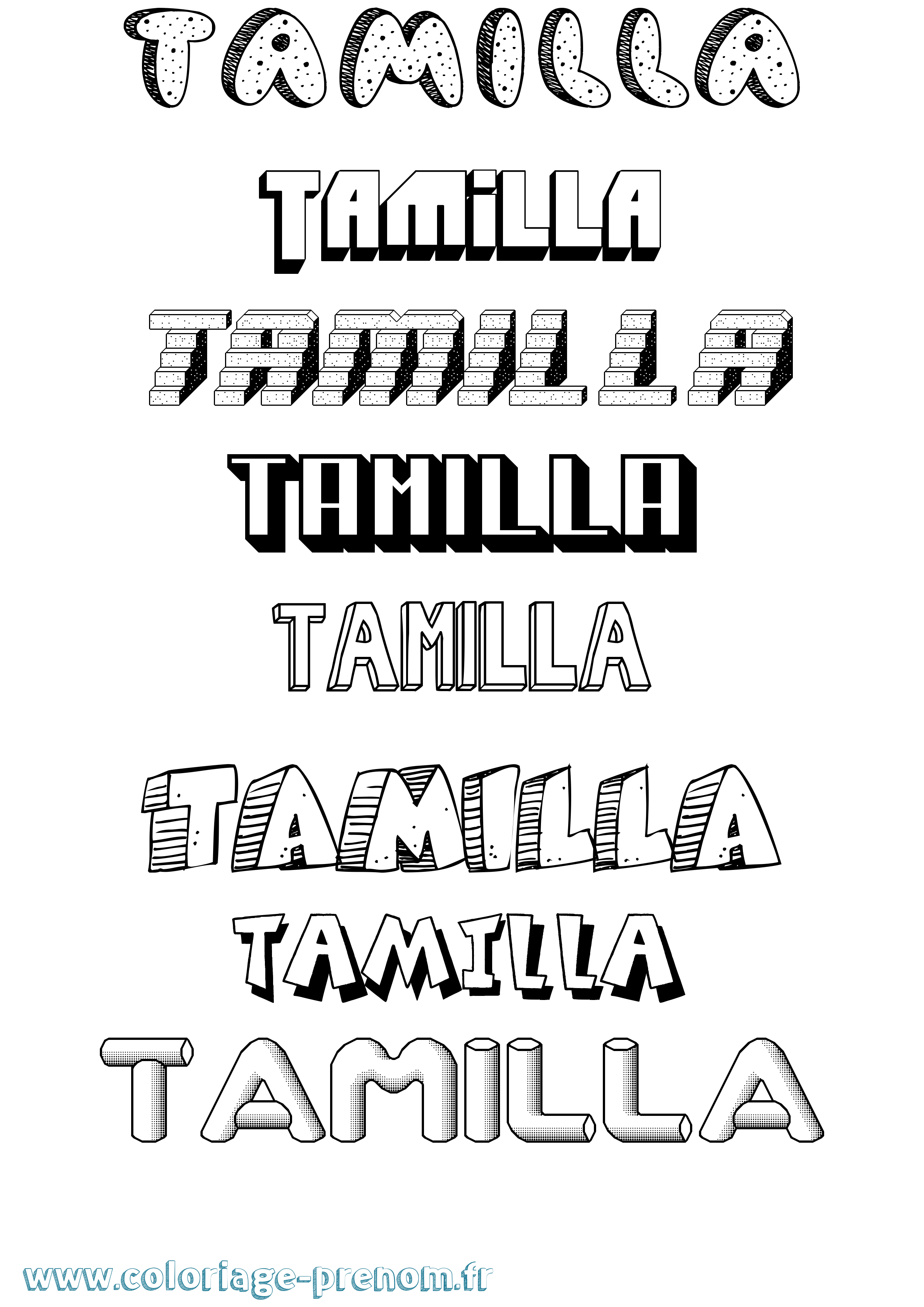 Coloriage prénom Tamilla Effet 3D