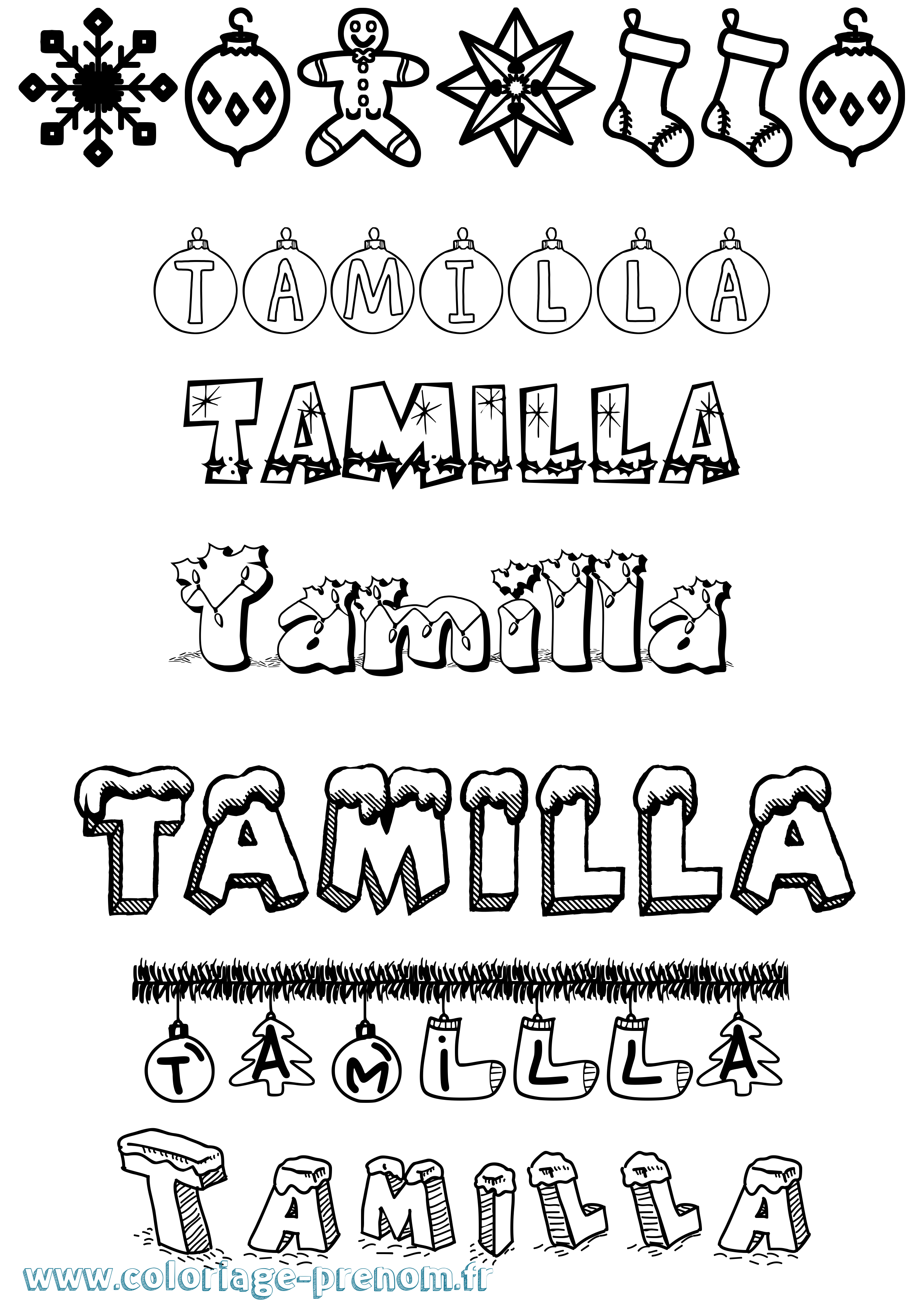 Coloriage prénom Tamilla Noël