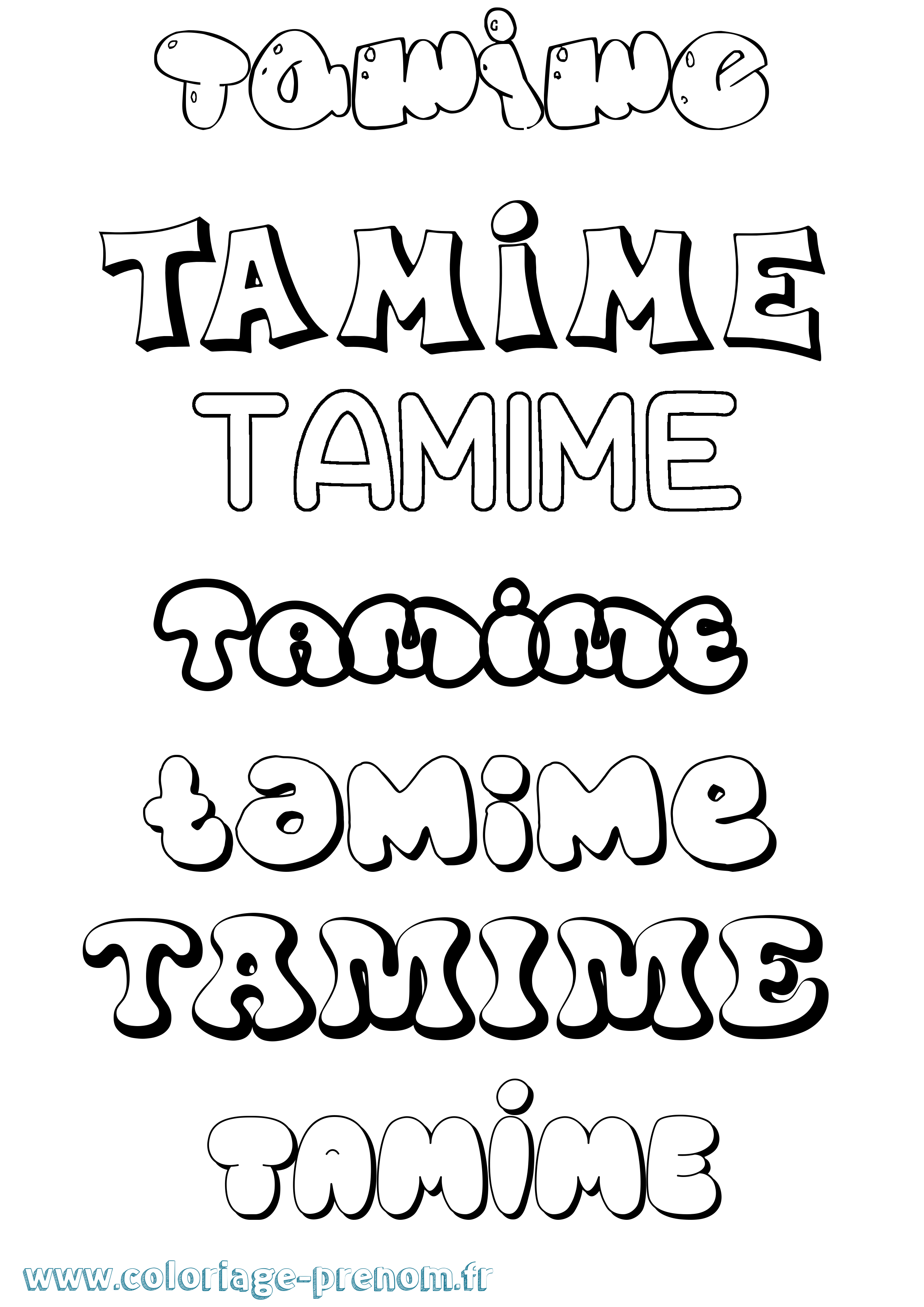 Coloriage prénom Tamime Bubble