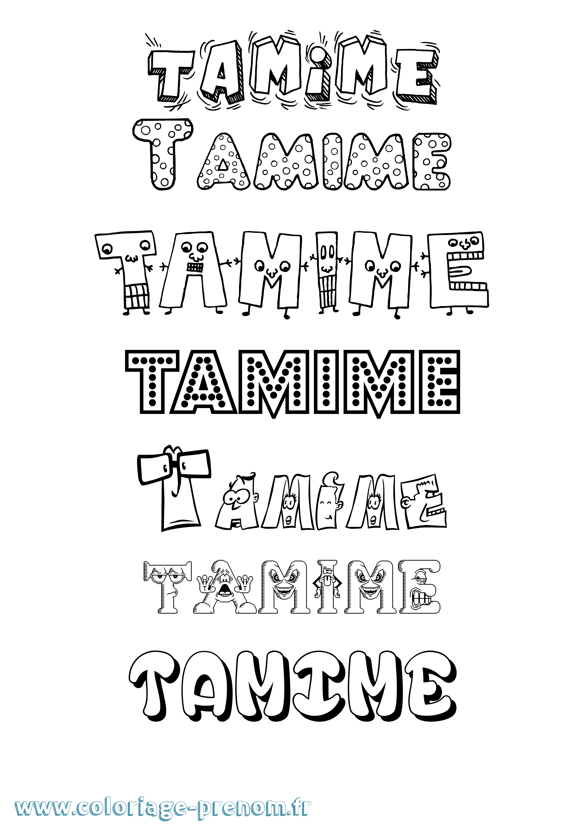 Coloriage prénom Tamime Fun
