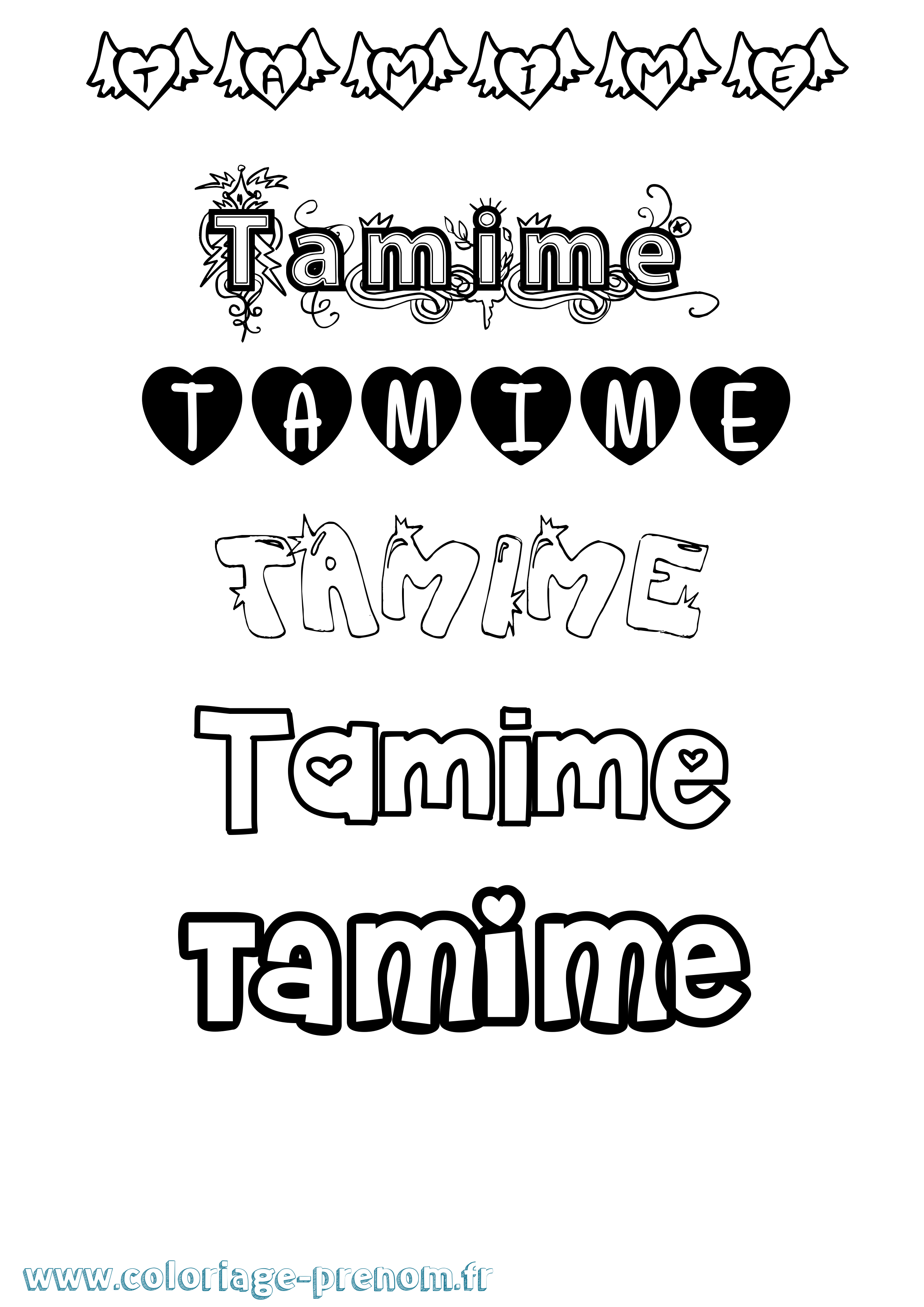 Coloriage prénom Tamime Girly