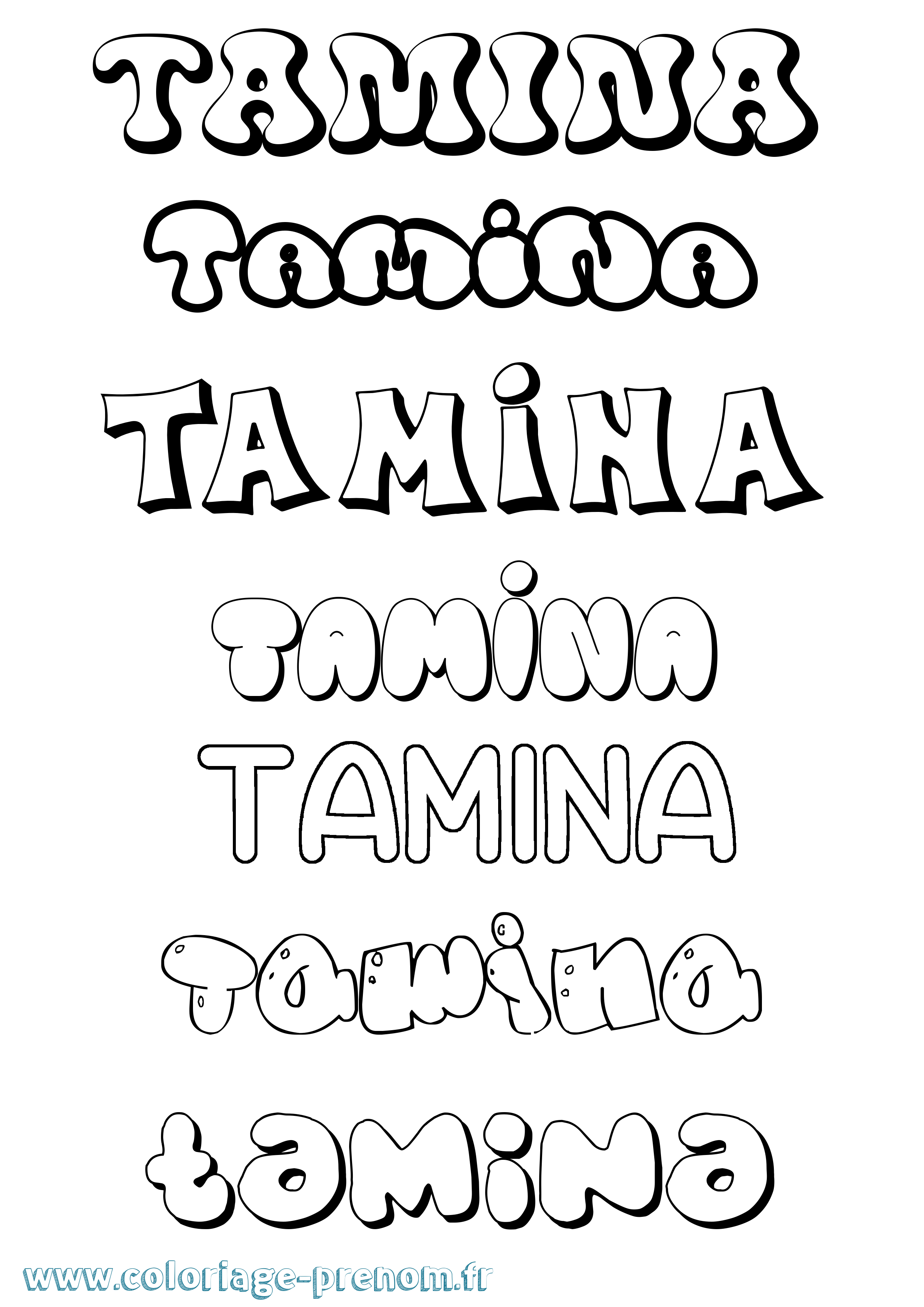 Coloriage prénom Tamina Bubble