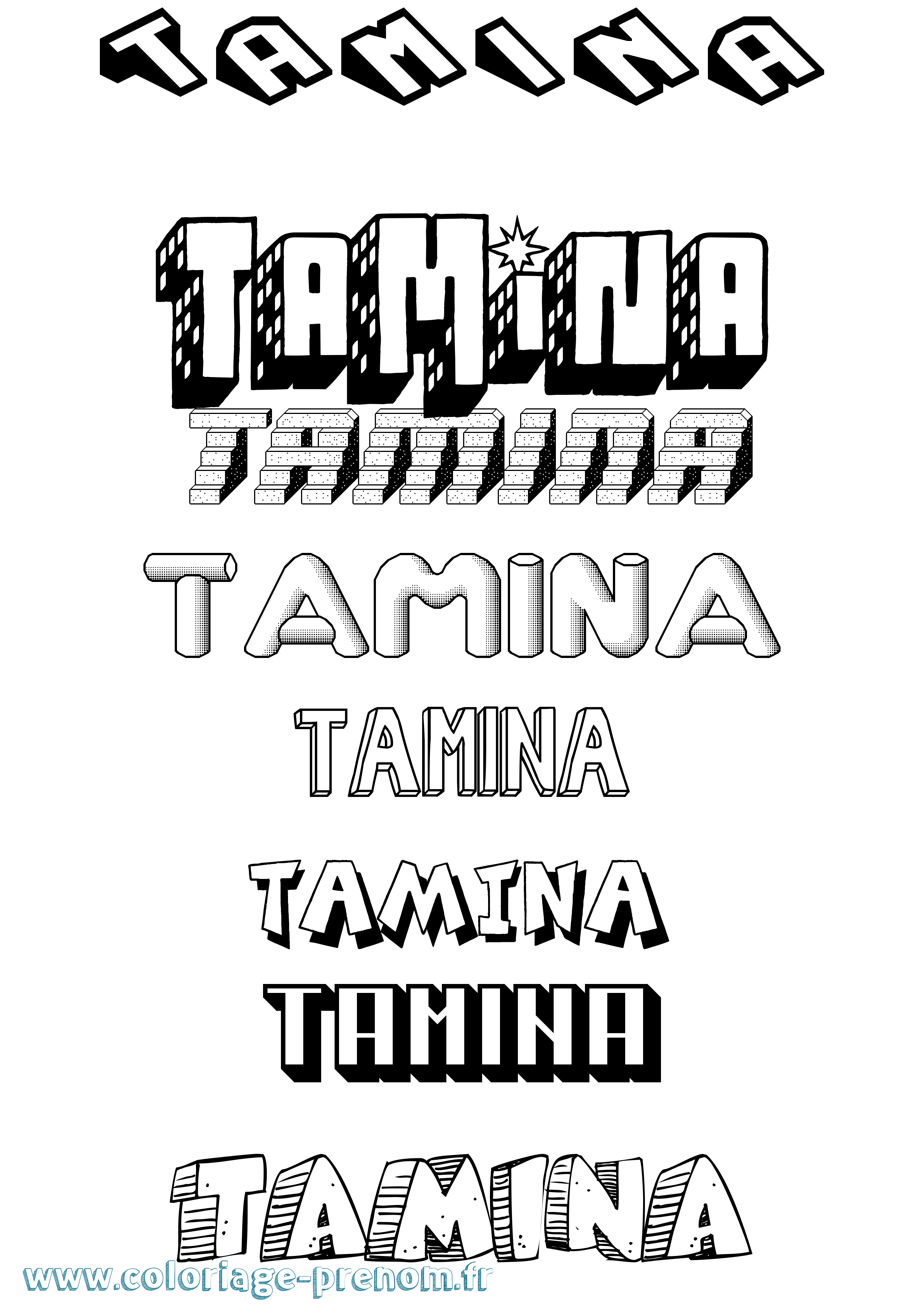 Coloriage prénom Tamina Effet 3D