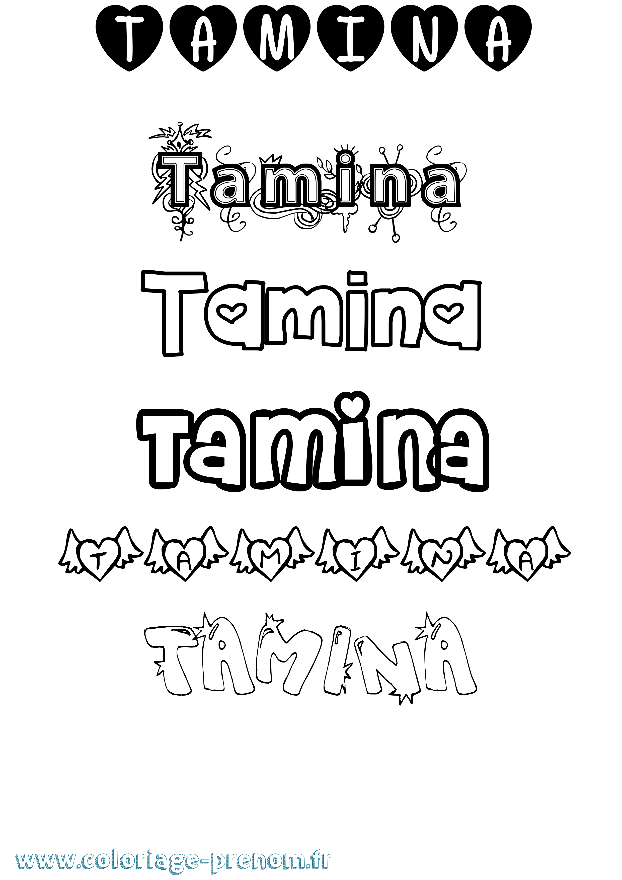 Coloriage prénom Tamina Girly