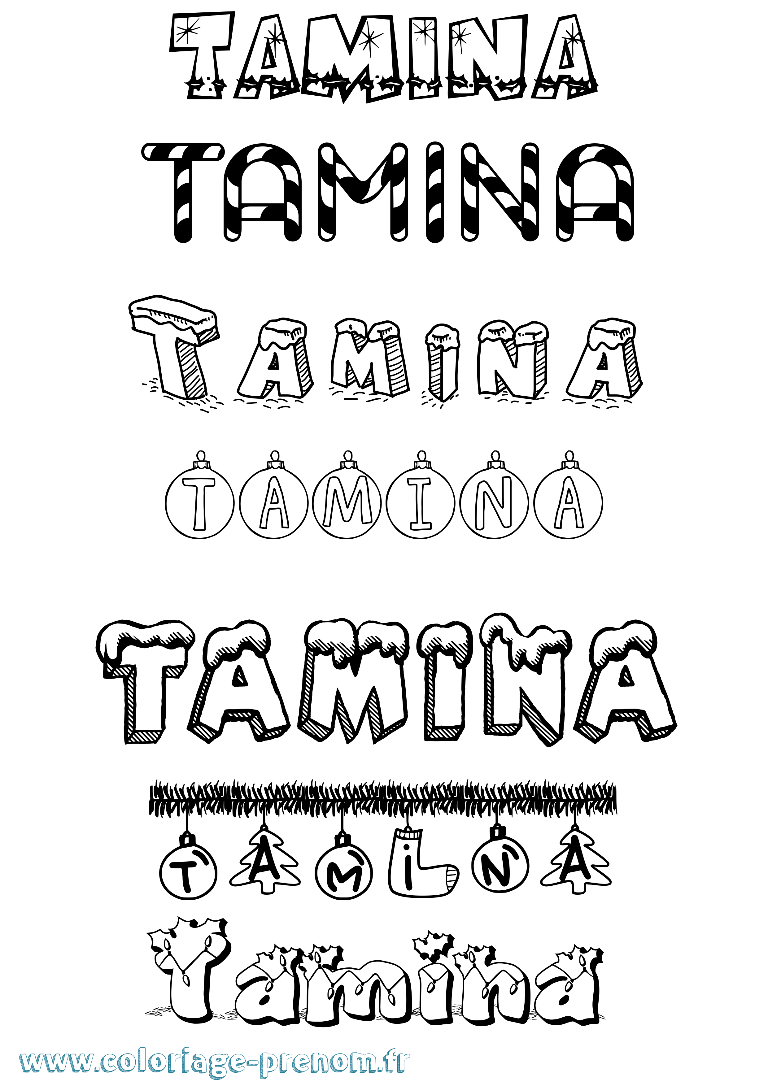 Coloriage prénom Tamina Noël