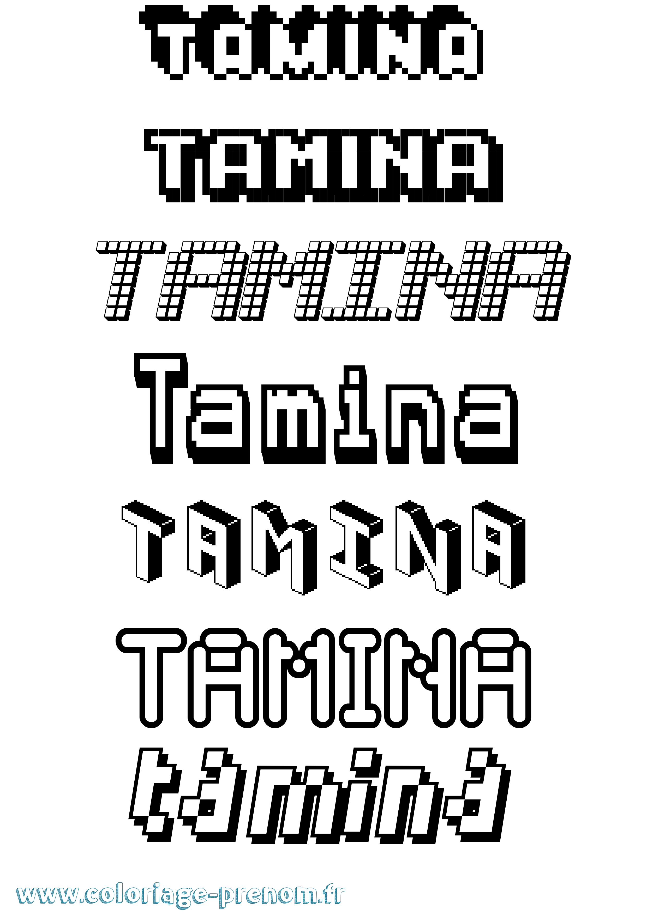 Coloriage prénom Tamina Pixel