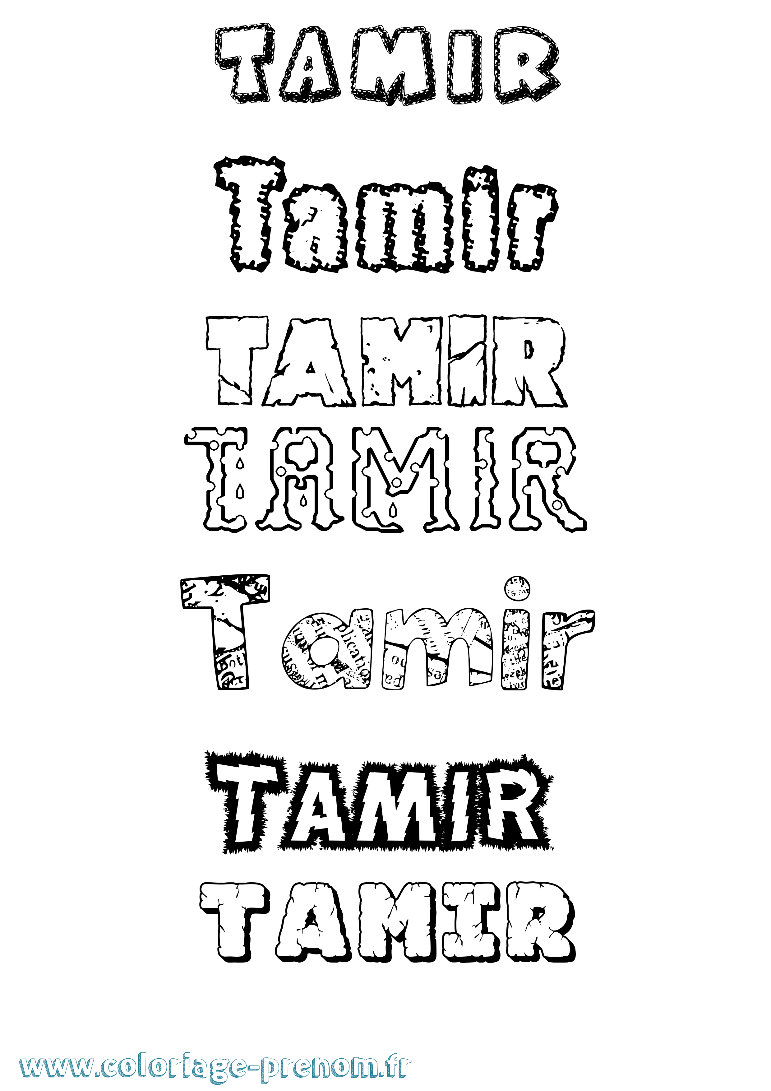 Coloriage prénom Tamir Destructuré