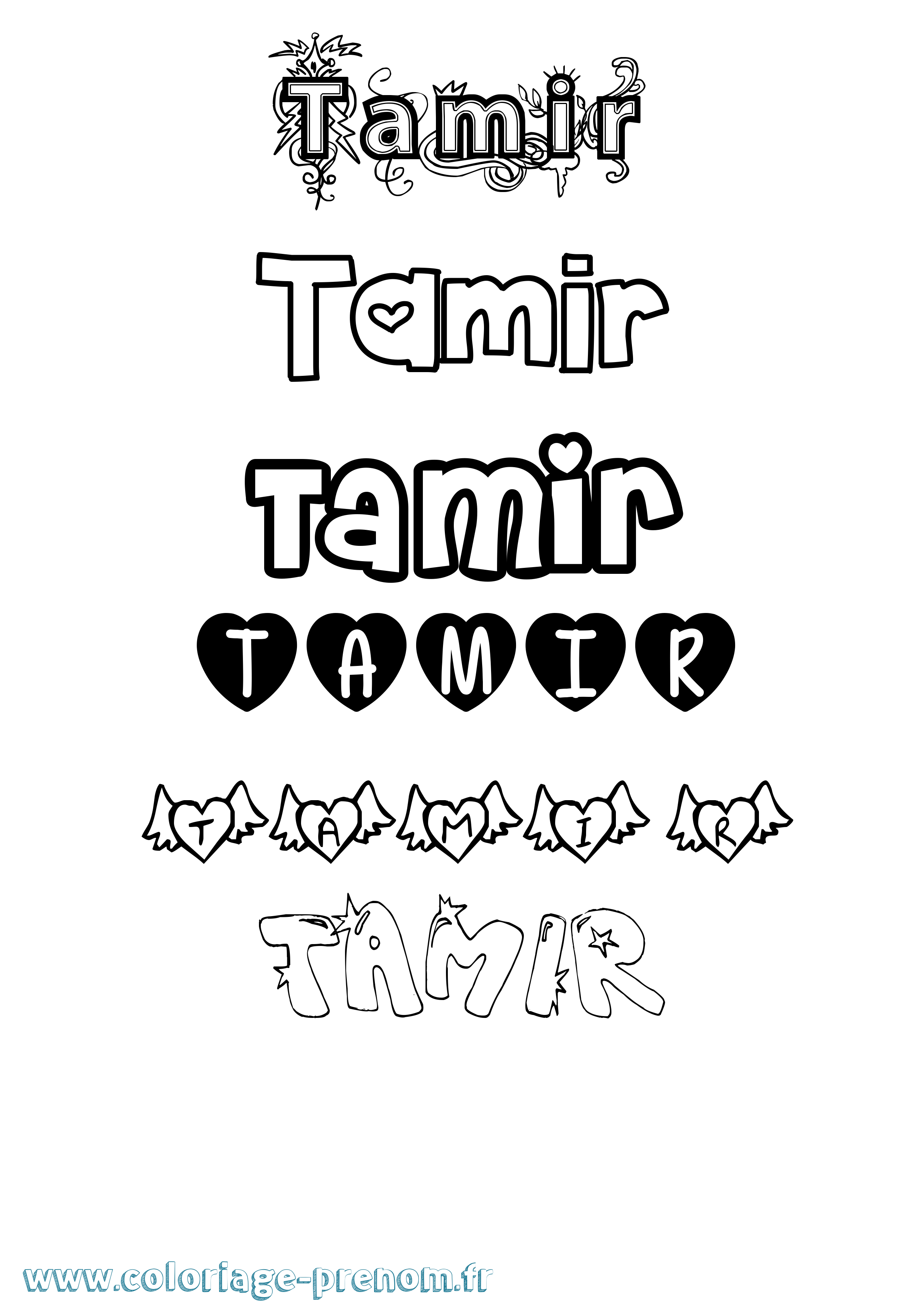 Coloriage prénom Tamir Girly