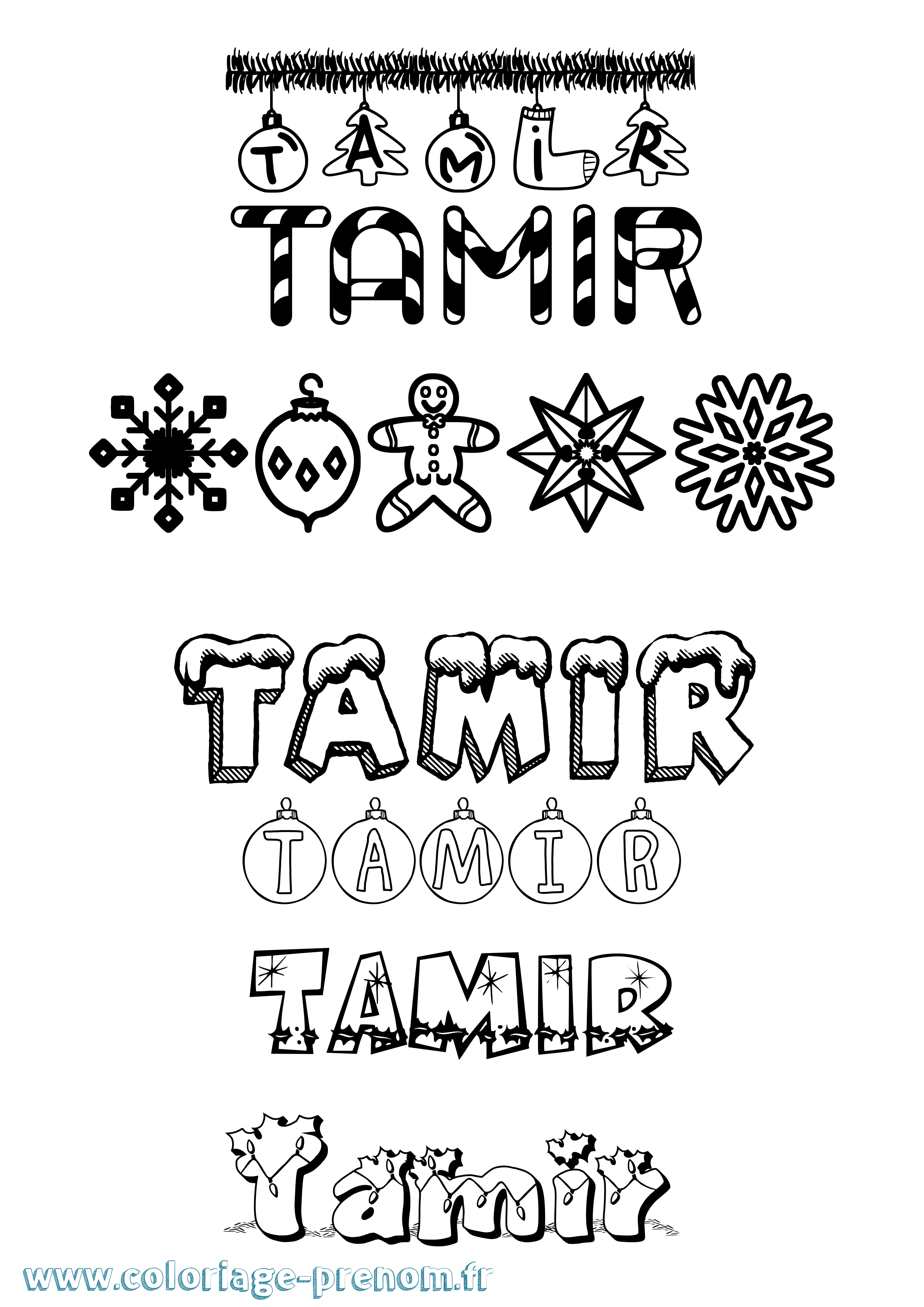 Coloriage prénom Tamir Noël