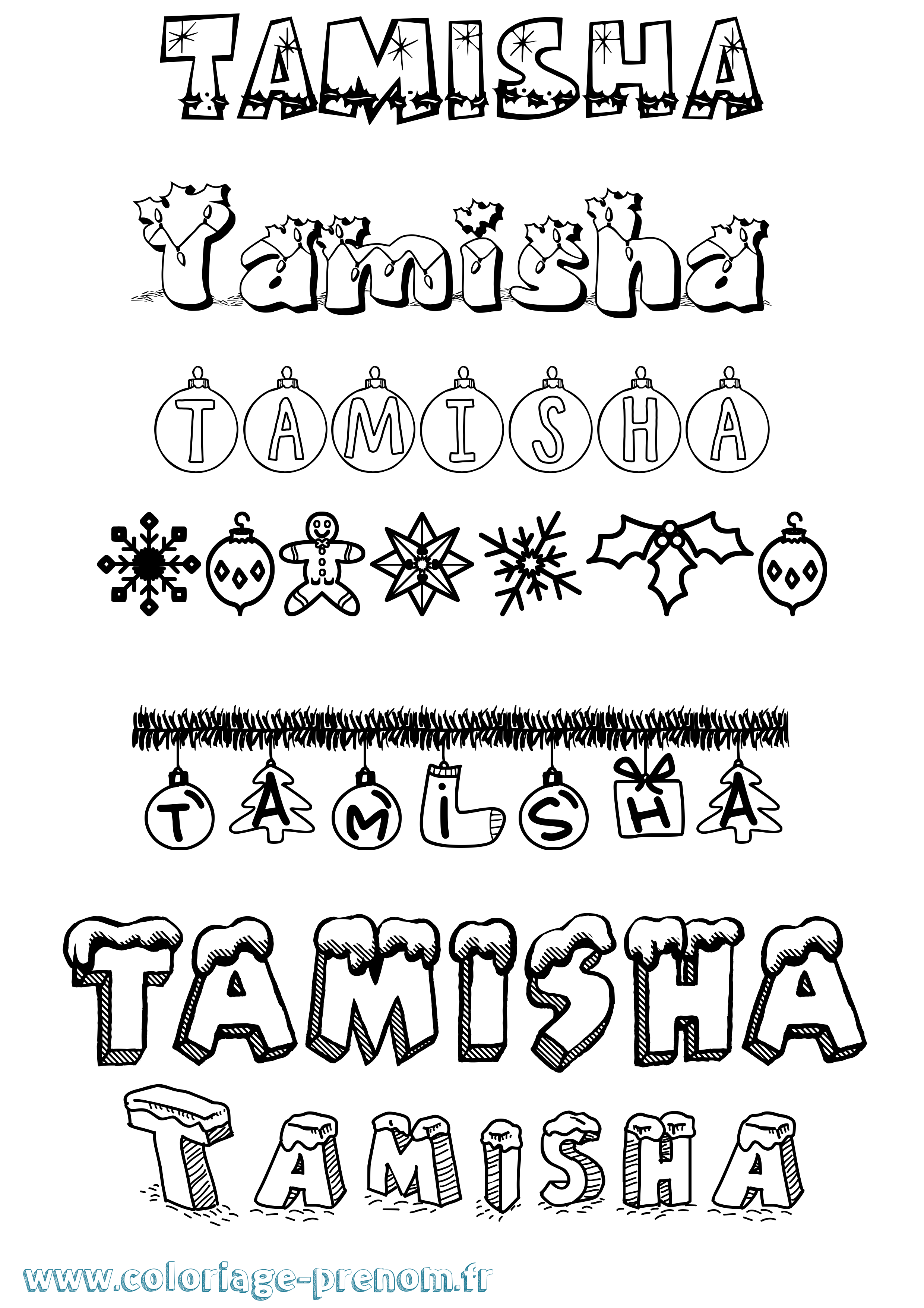 Coloriage Tamisha Noël Coloriage prénom Tamisha Noël