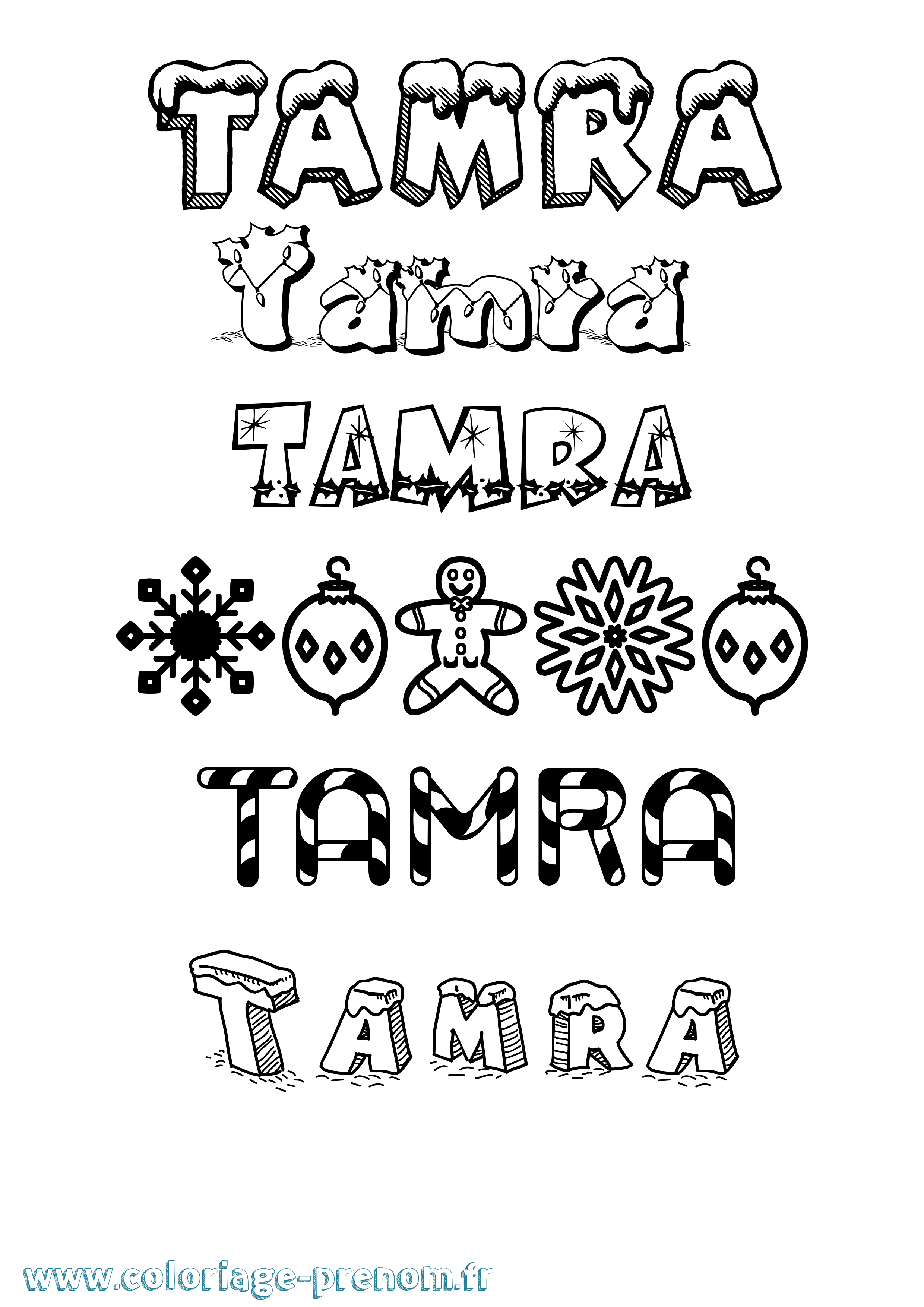 Coloriage prénom Tamra Noël