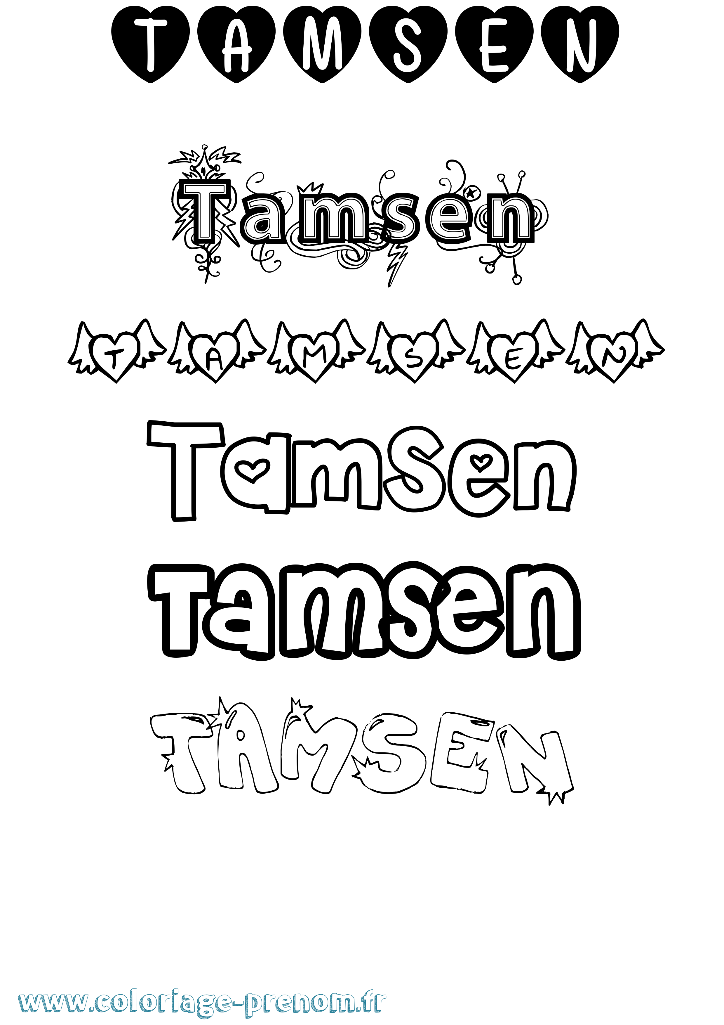 Coloriage prénom Tamsen Girly