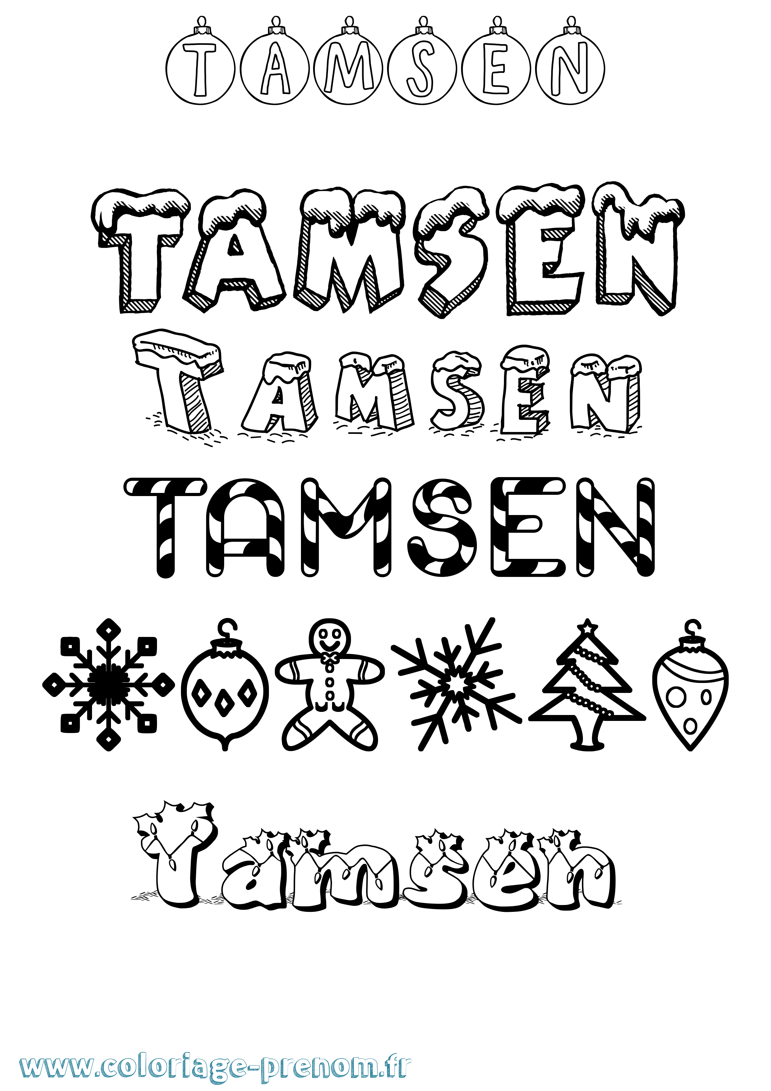 Coloriage Tamsen Noël Coloriage prénom Tamsen Noël
