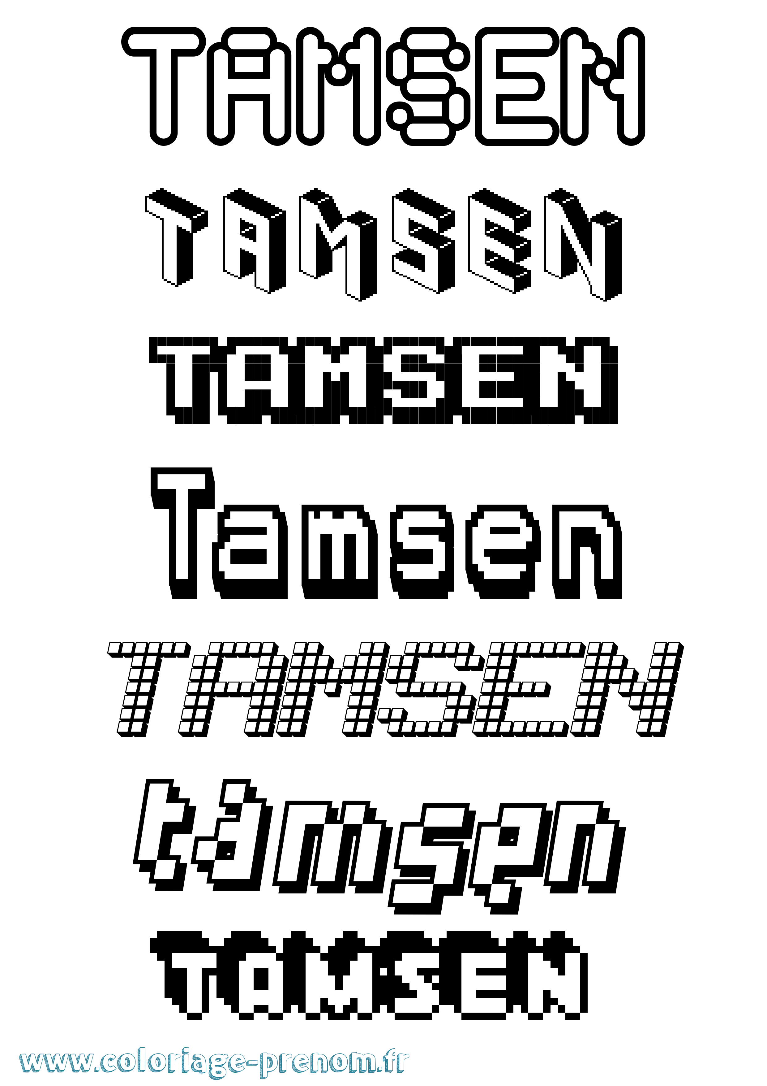 Coloriage prénom Tamsen Pixel
