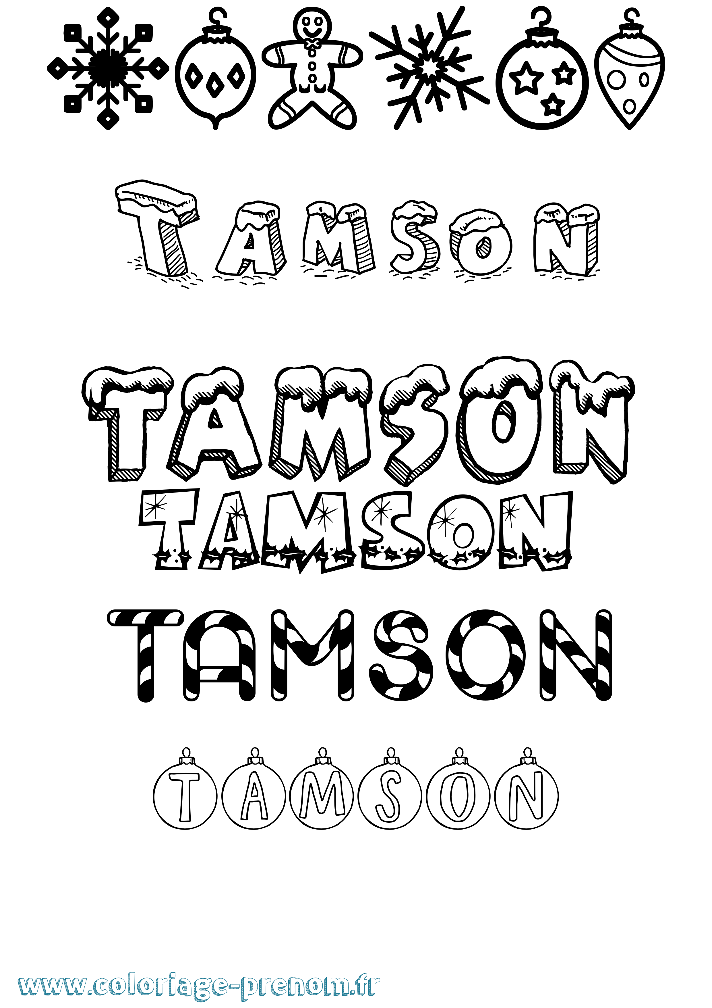 Coloriage Tamson Noël Coloriage prénom Tamson Noël