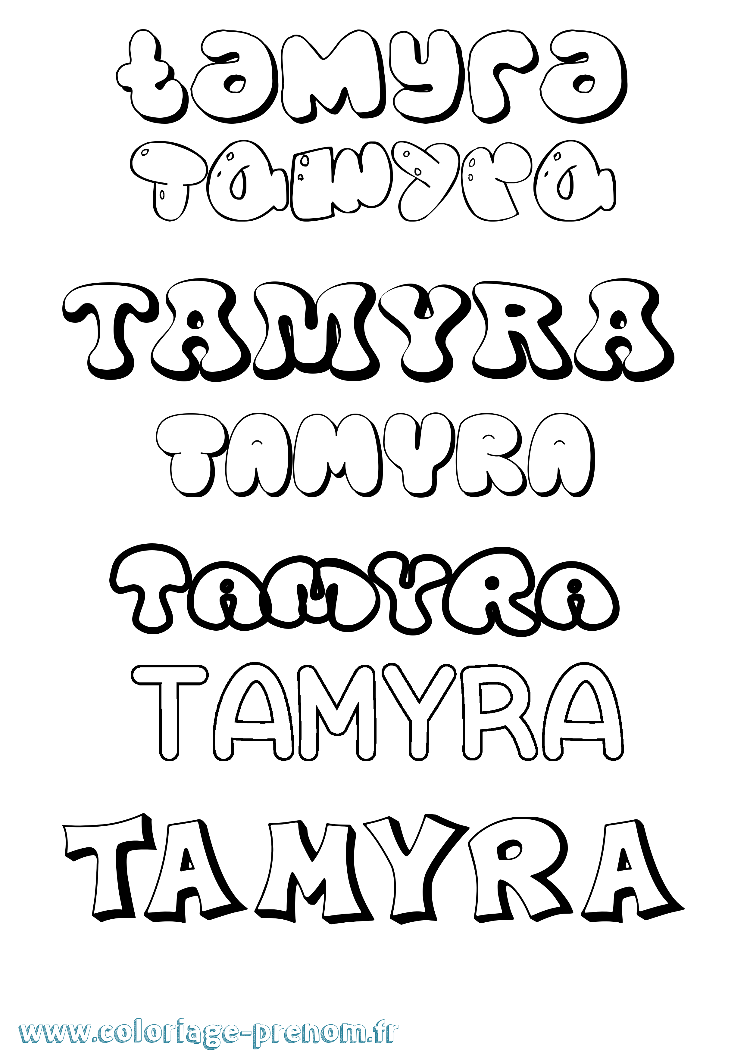 Coloriage prénom Tamyra Bubble