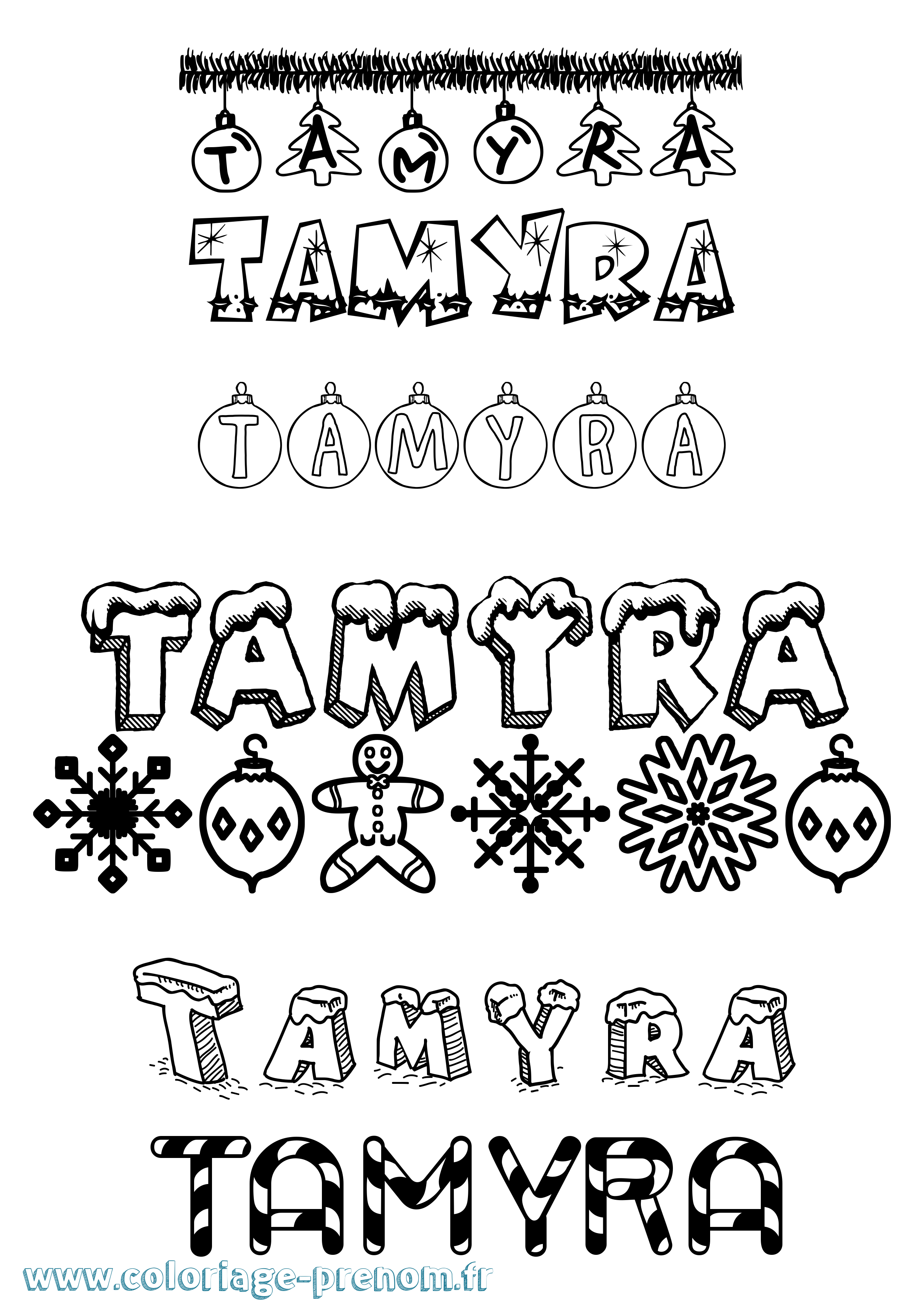 Coloriage prénom Tamyra Noël