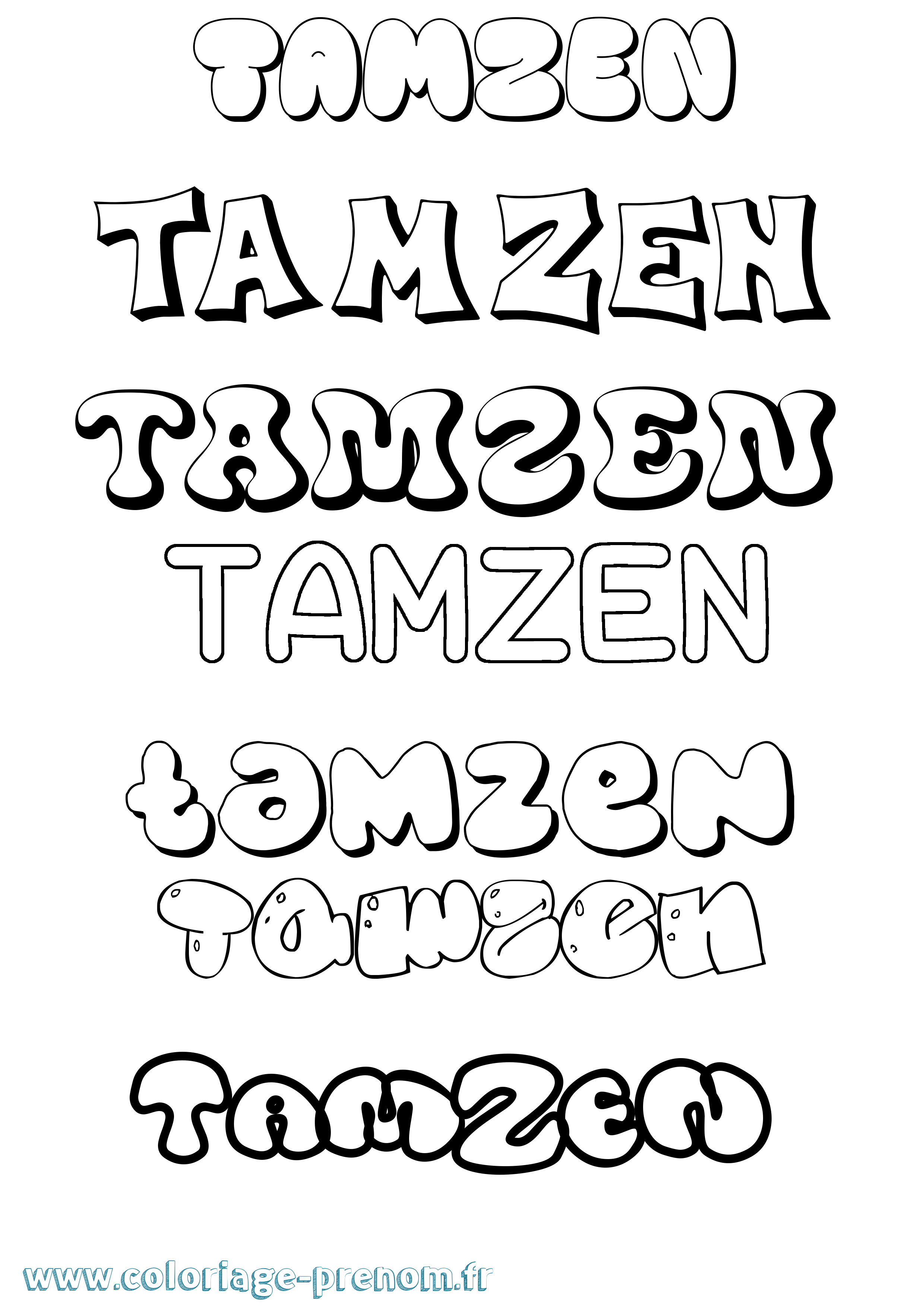 Coloriage prénom Tamzen Bubble