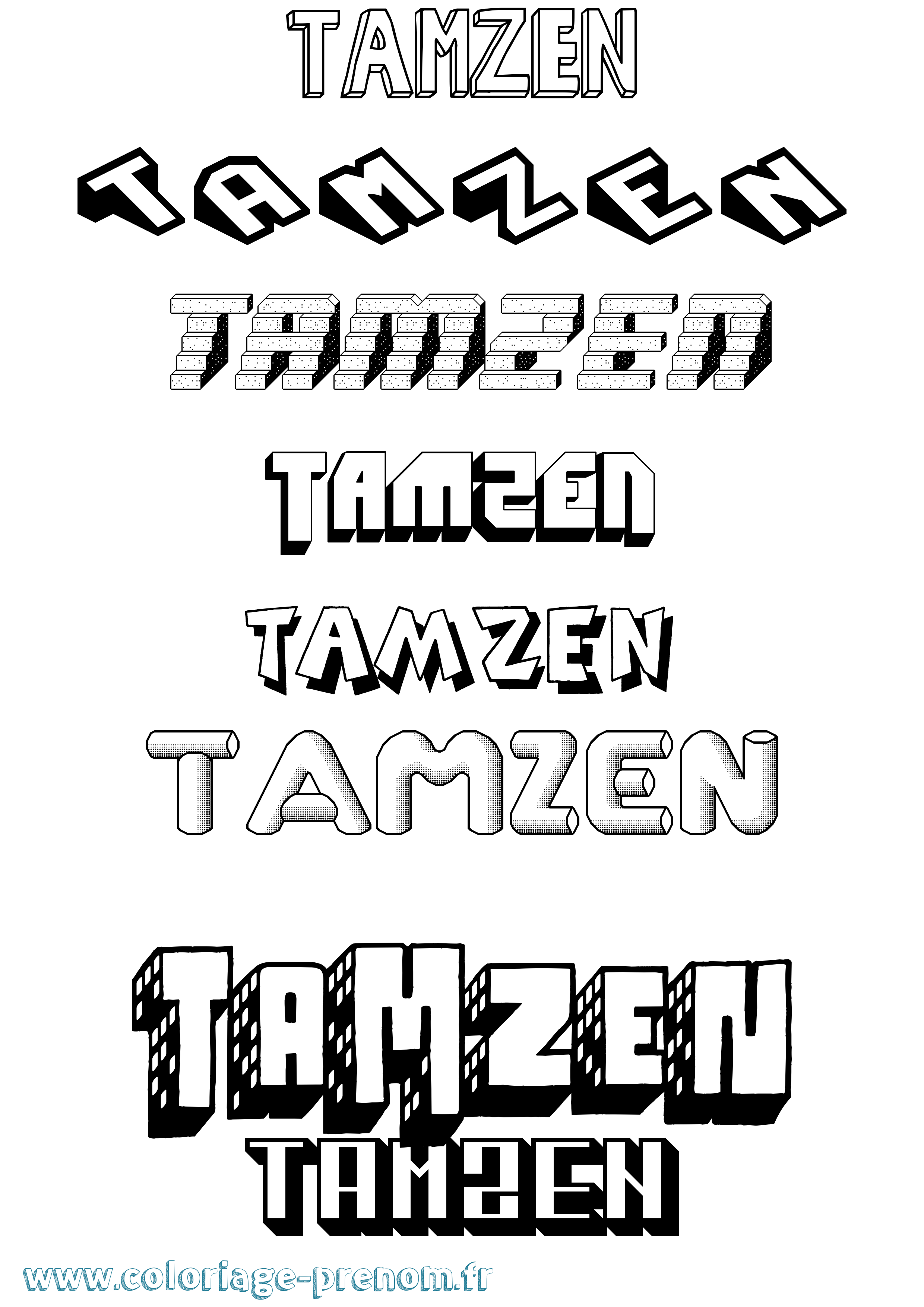Coloriage prénom Tamzen Effet 3D