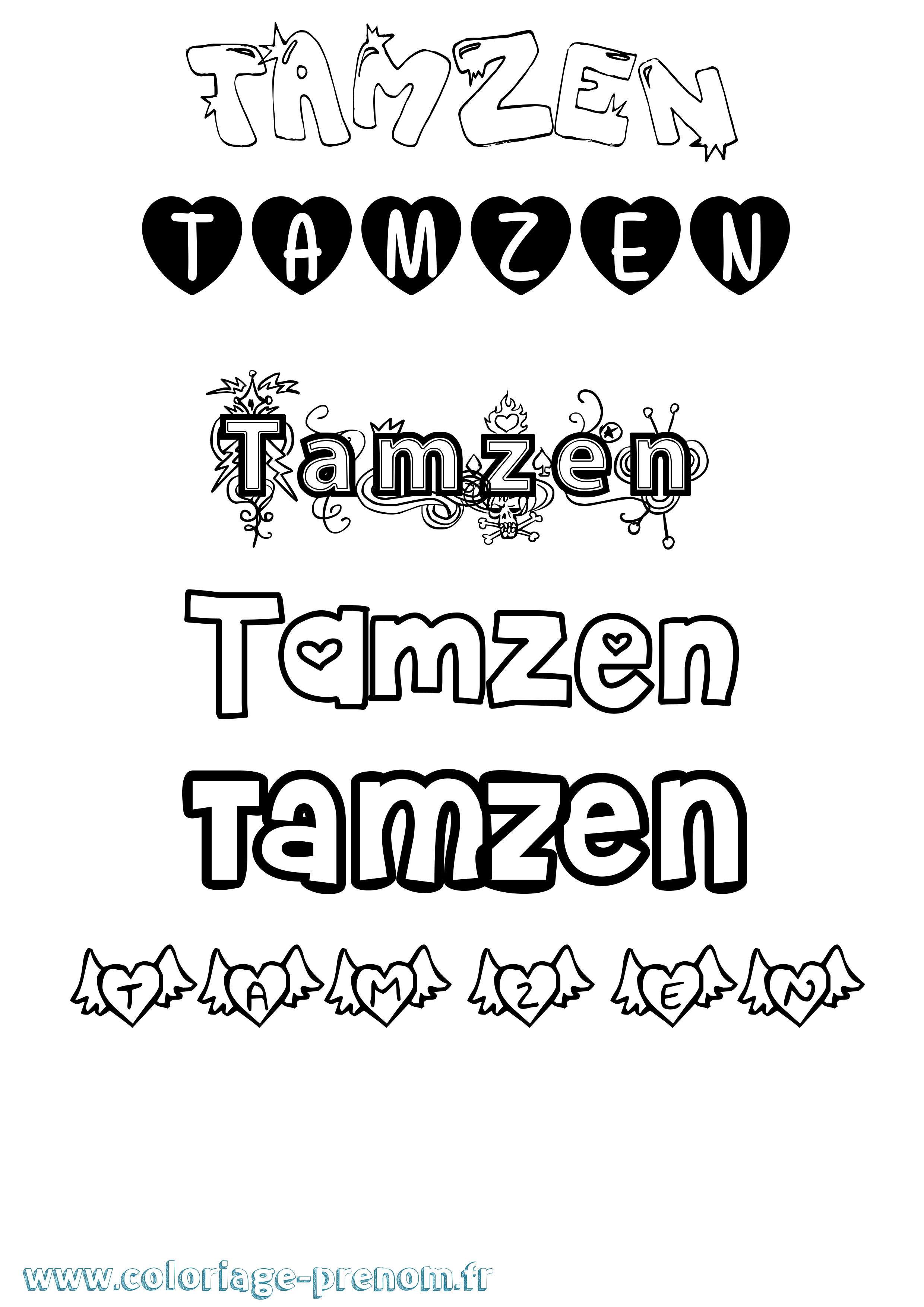 Coloriage prénom Tamzen Girly