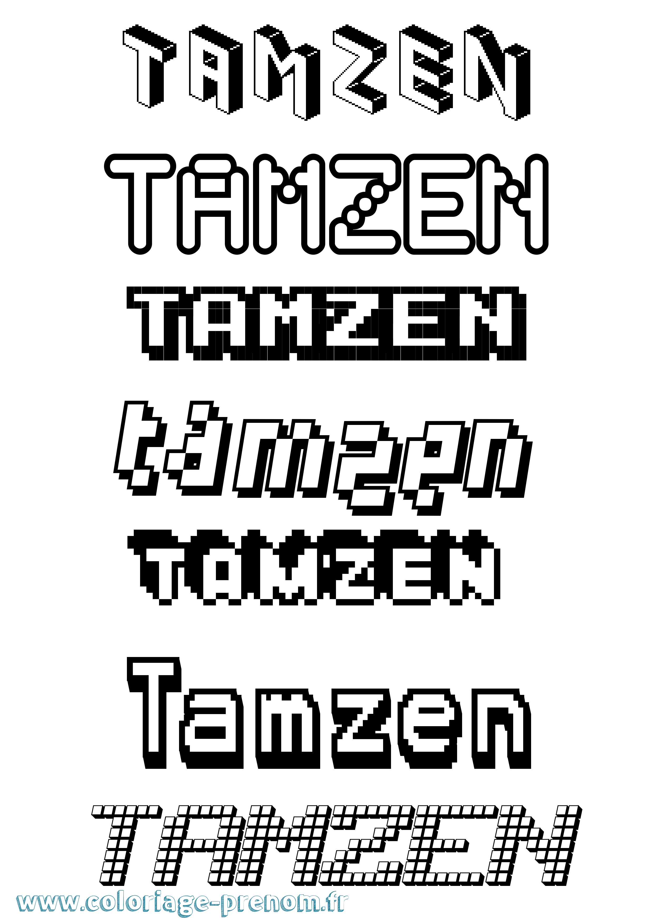 Coloriage prénom Tamzen Pixel