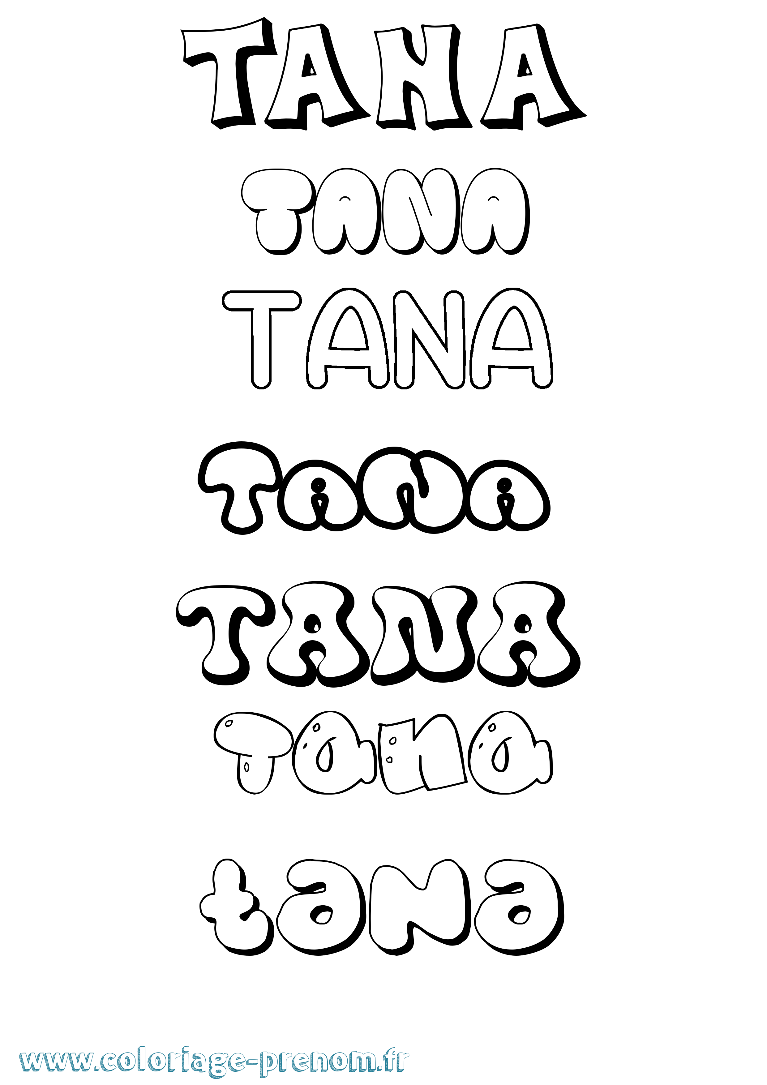 Coloriage prénom Tana Bubble