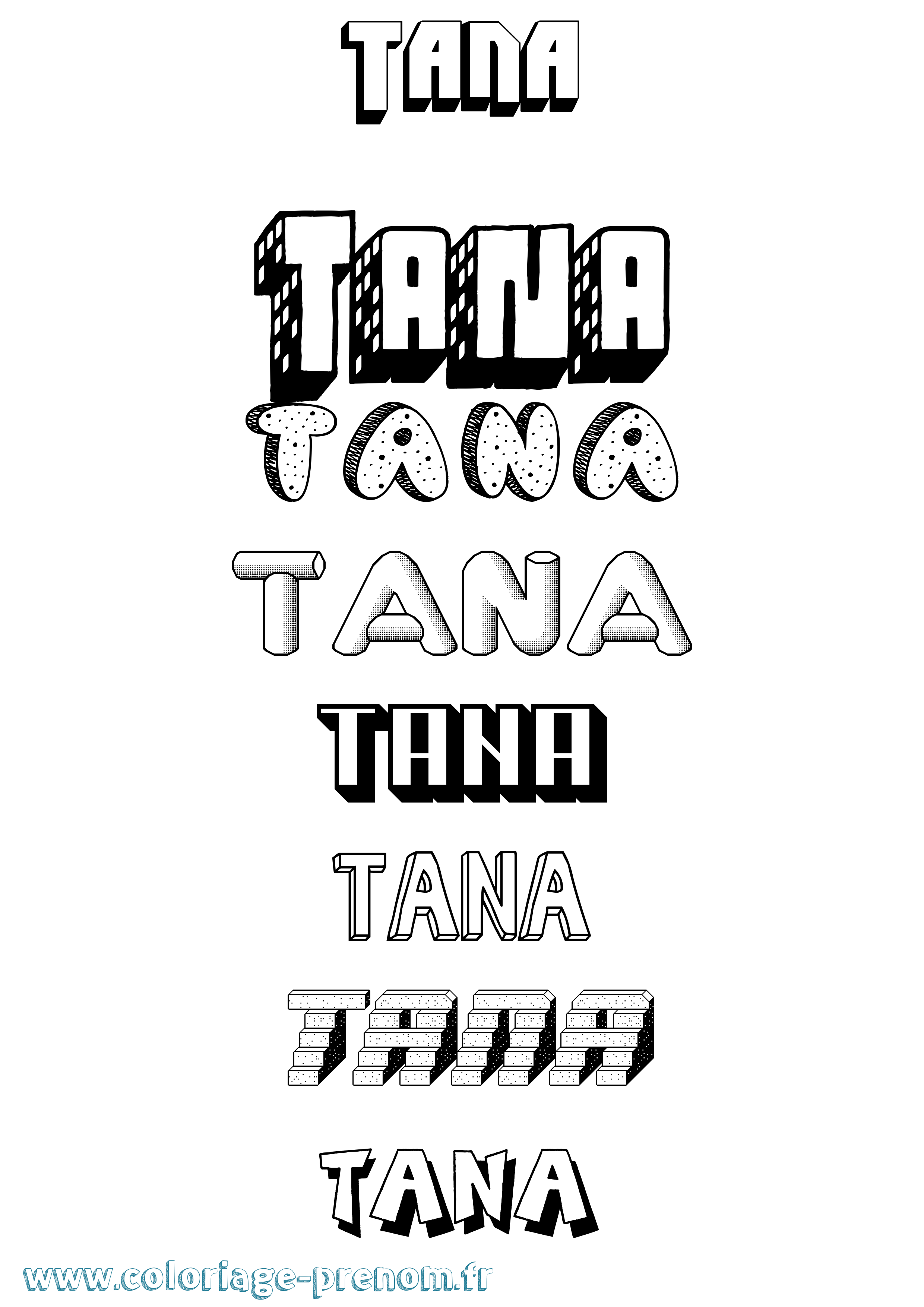 Coloriage prénom Tana Effet 3D