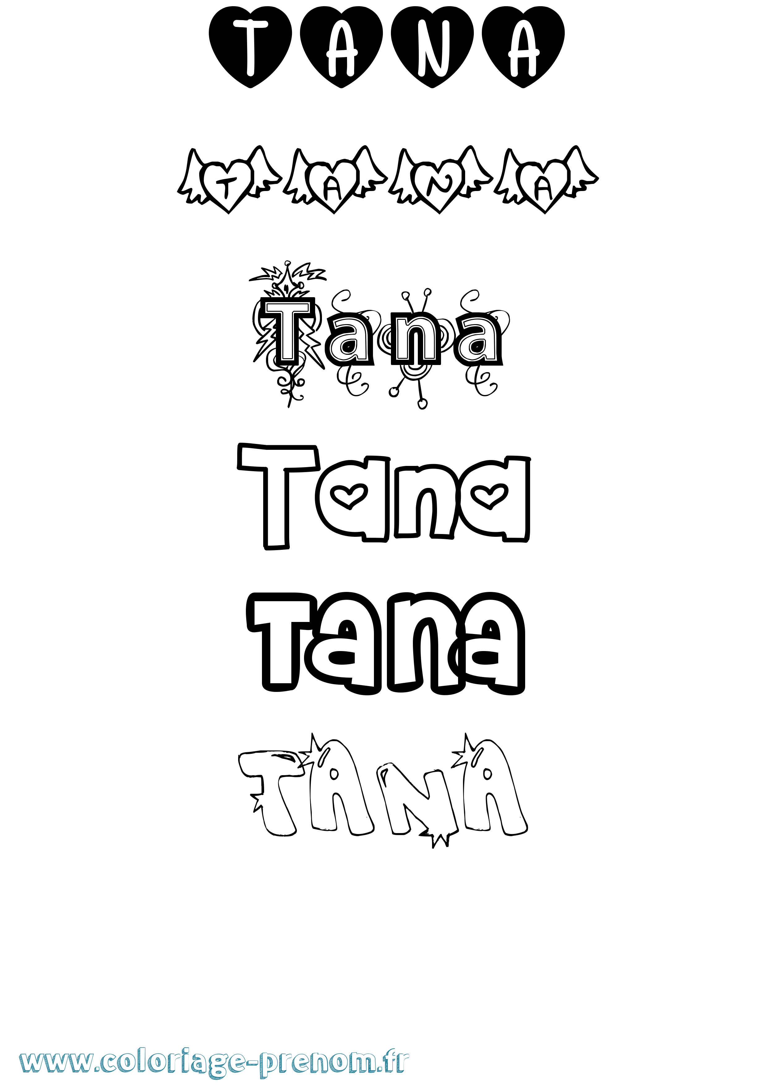 Coloriage prénom Tana Girly