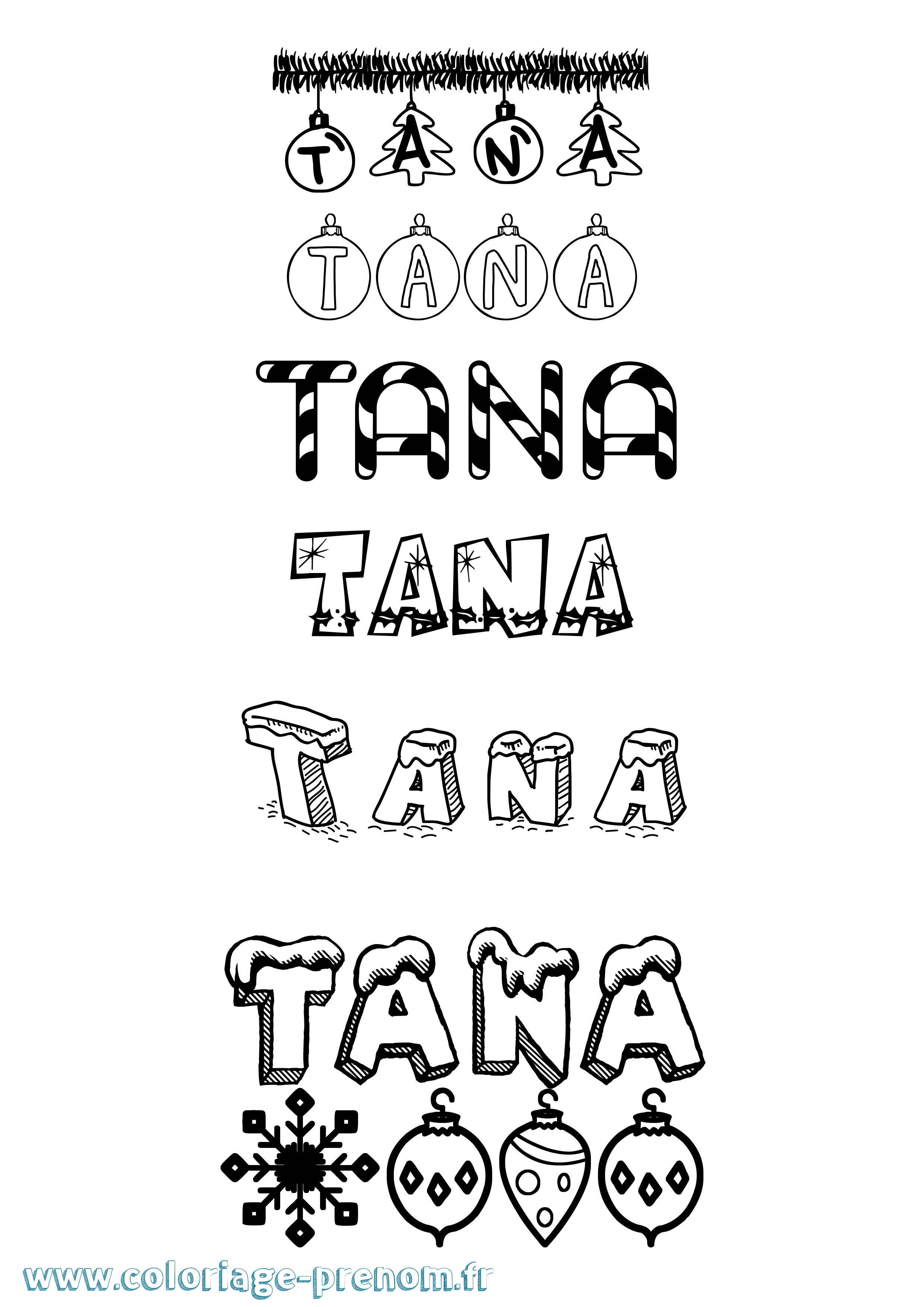 Coloriage prénom Tana Noël