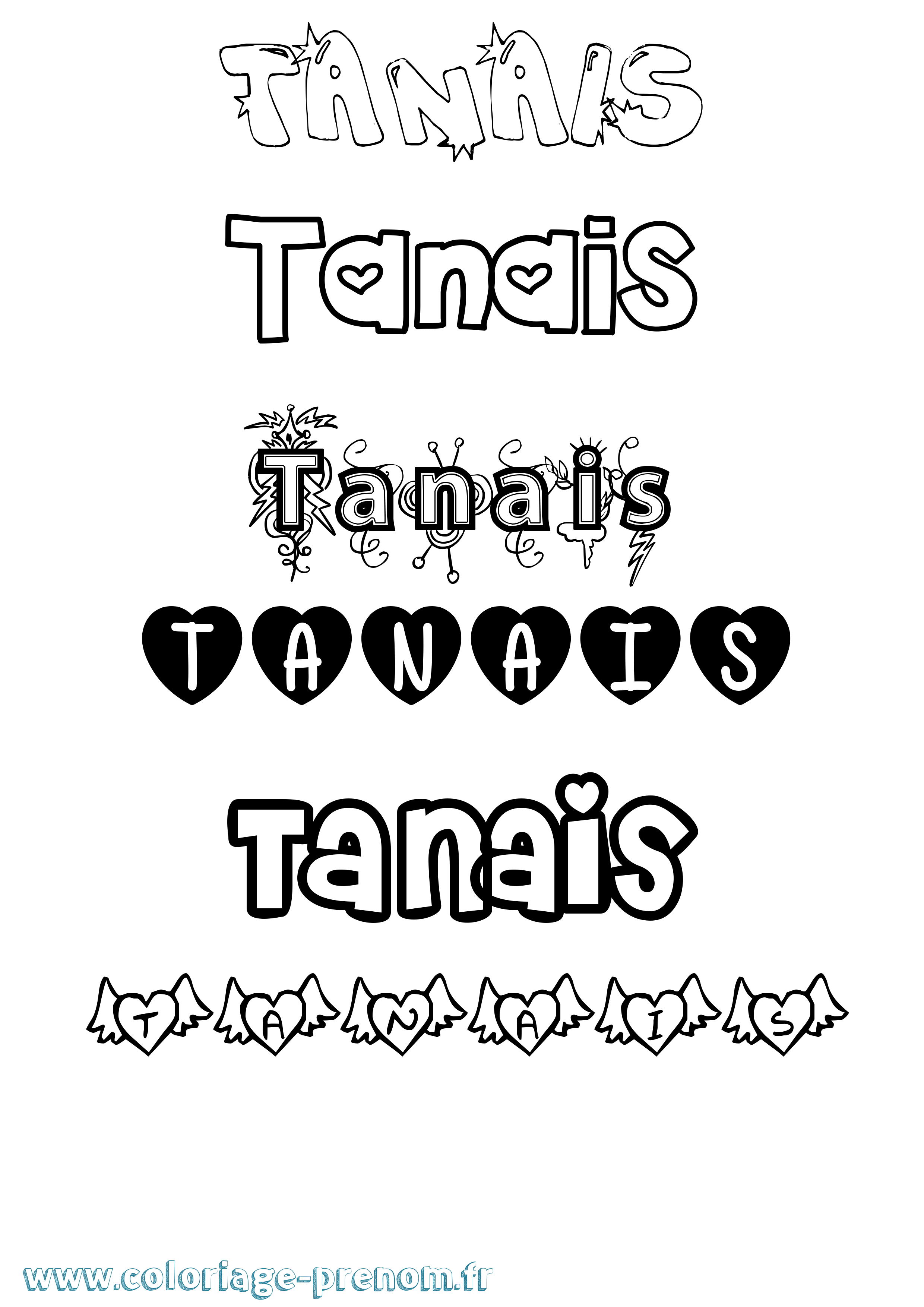 Coloriage prénom Tanais Girly
