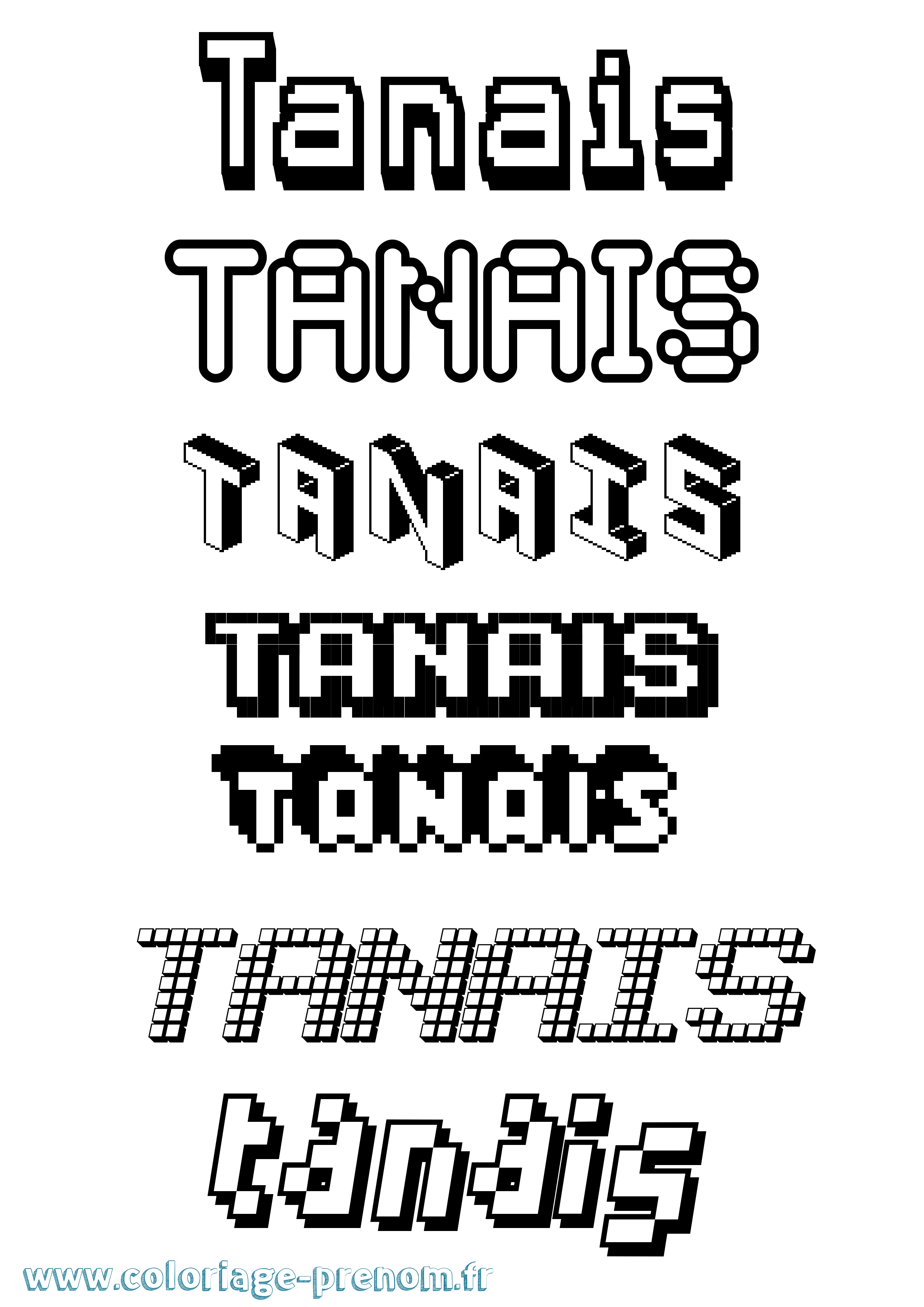 Coloriage prénom Tanais Pixel