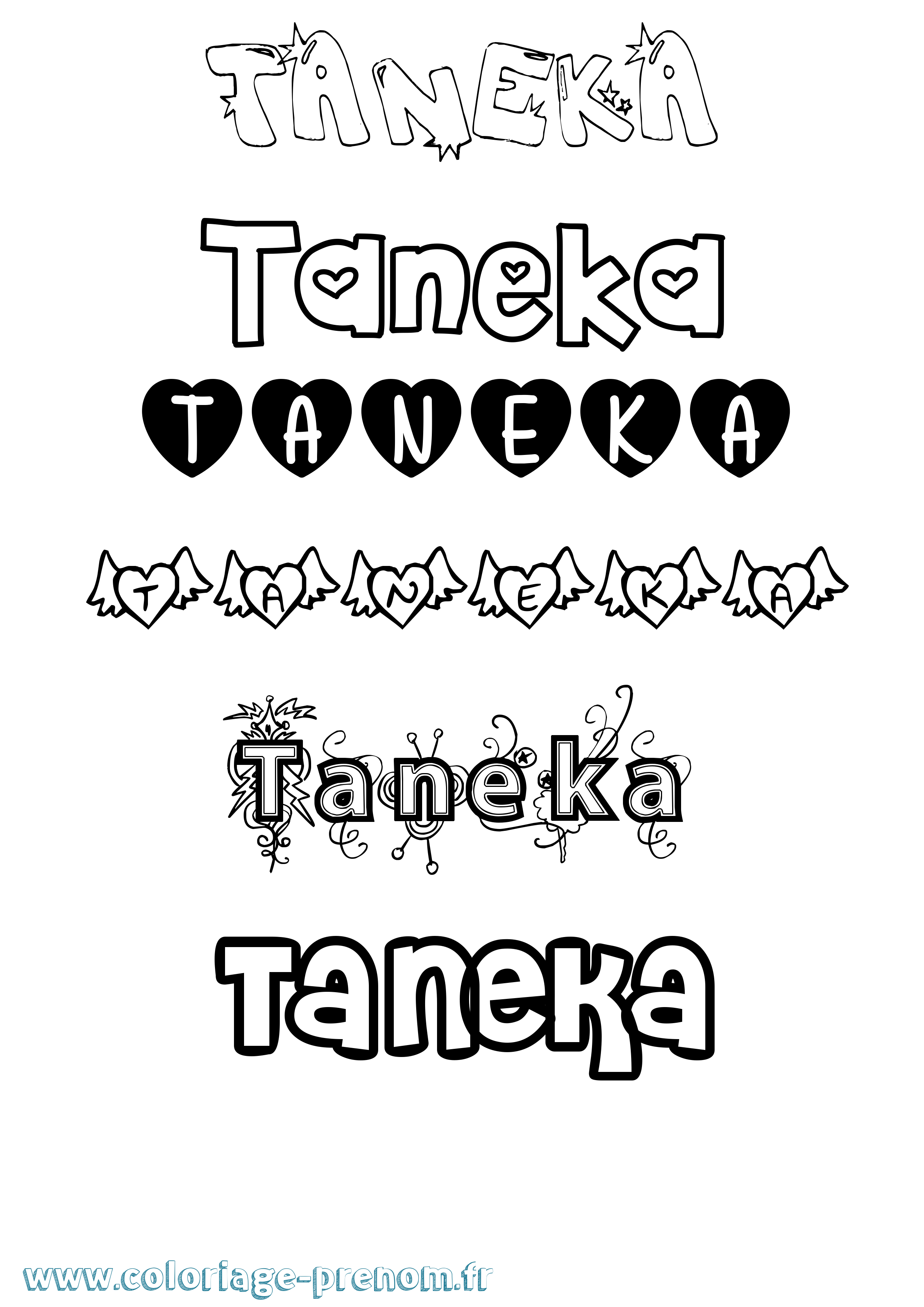 Coloriage prénom Taneka Girly
