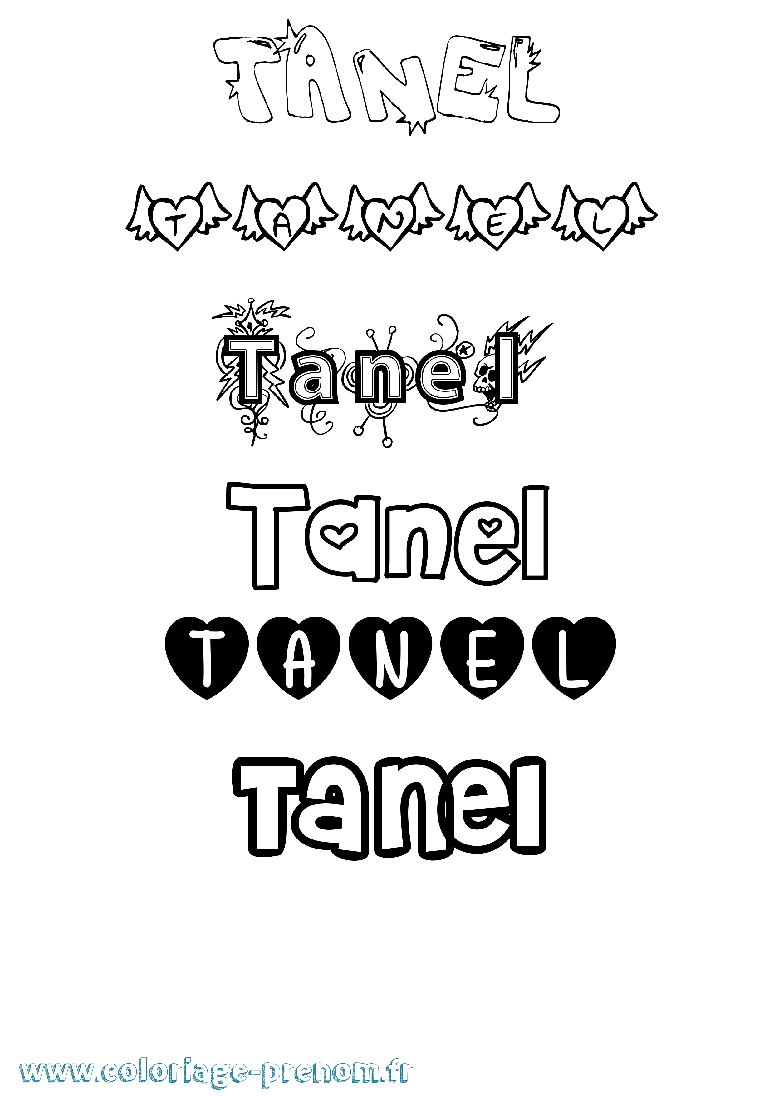 Coloriage prénom Tanel Girly