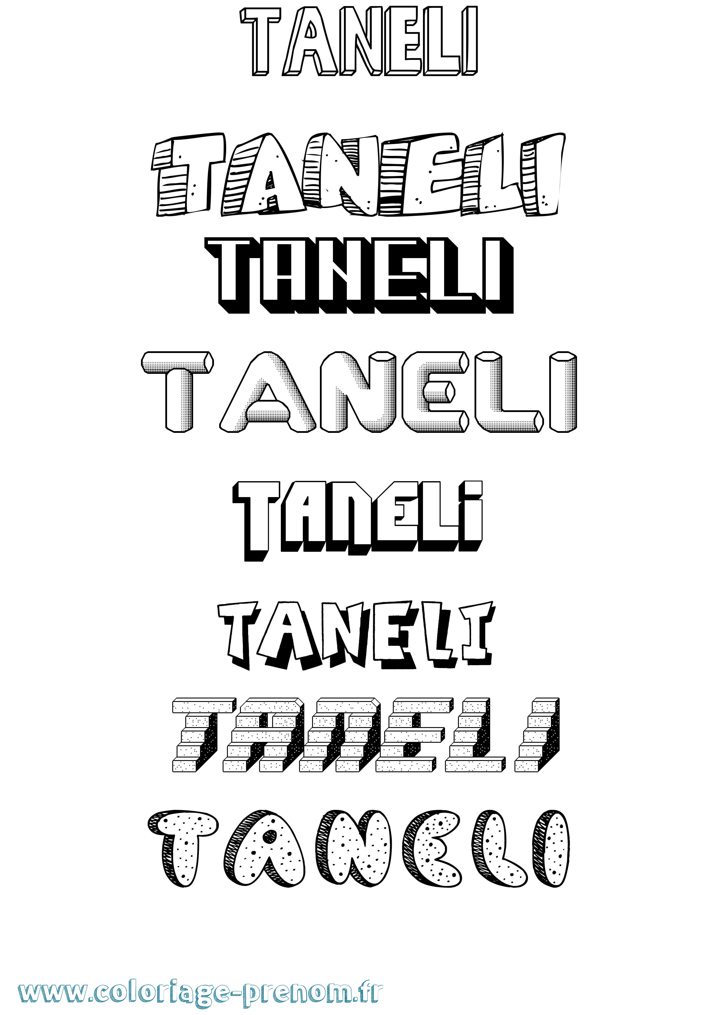 Coloriage Taneli Effet 3D Coloriage prénom Taneli Effet 3D