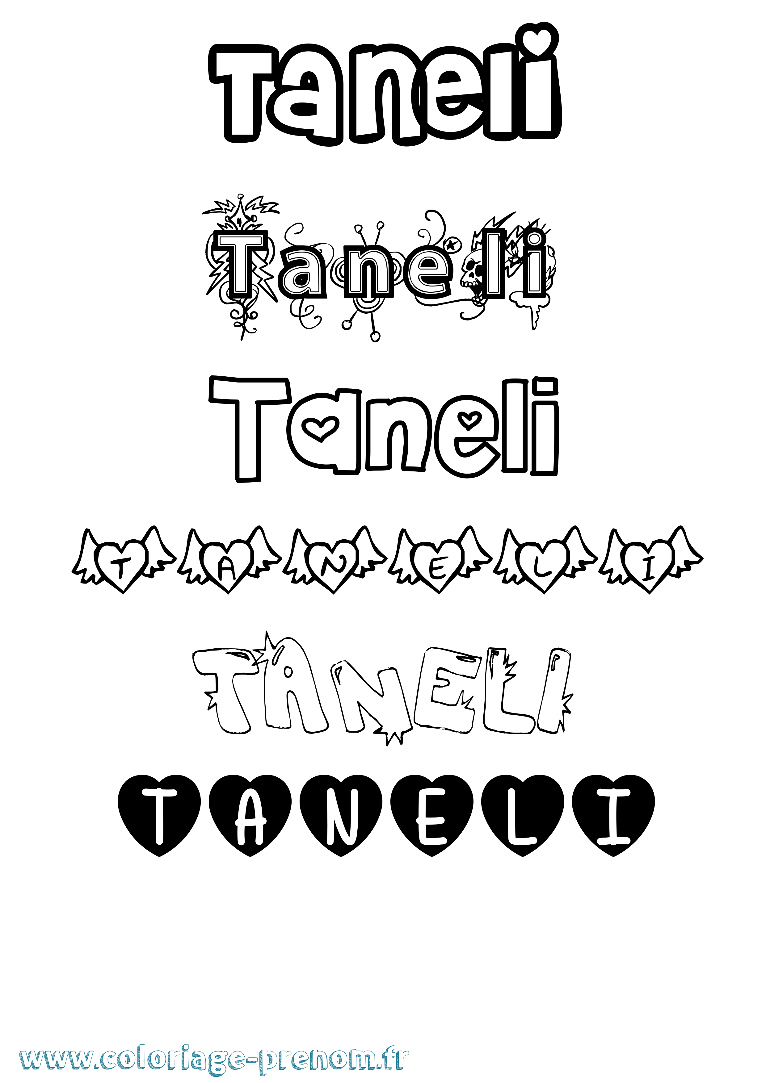 Coloriage Taneli Girly Coloriage prénom Taneli Girly