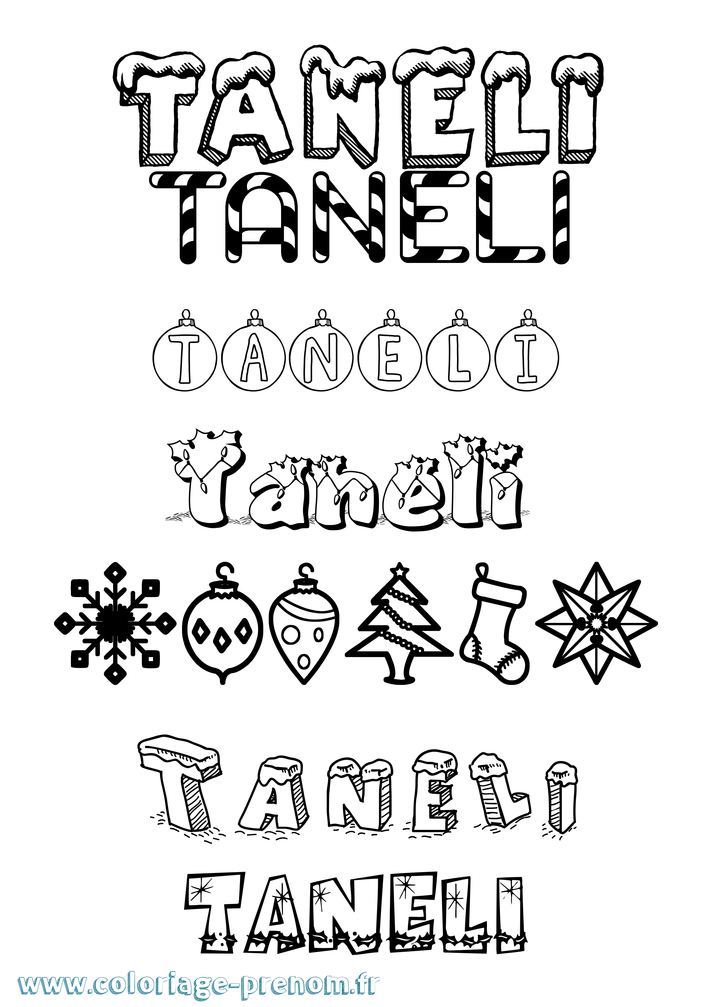 Coloriage Taneli Noël Coloriage prénom Taneli Noël