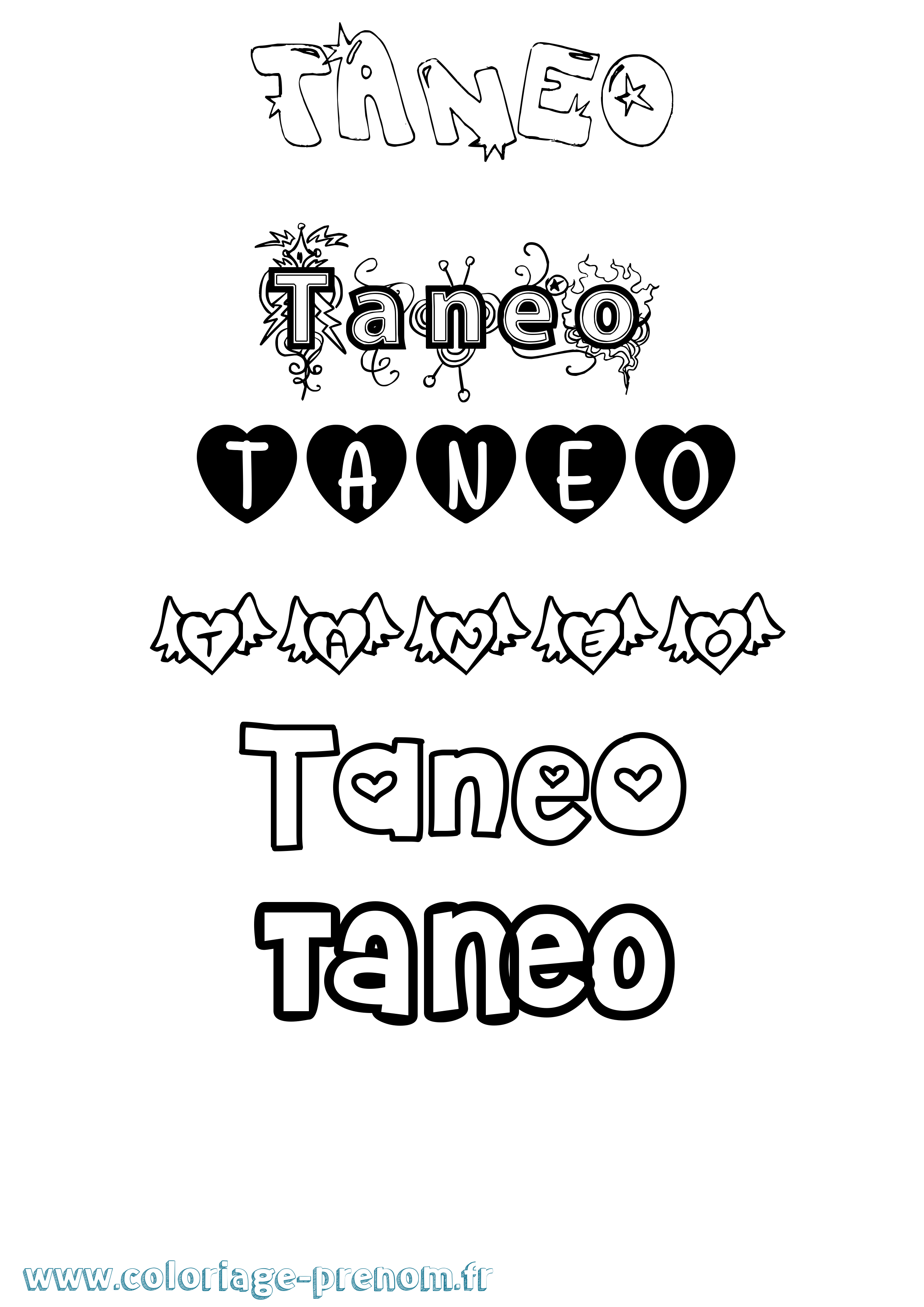 Coloriage prénom Taneo Girly