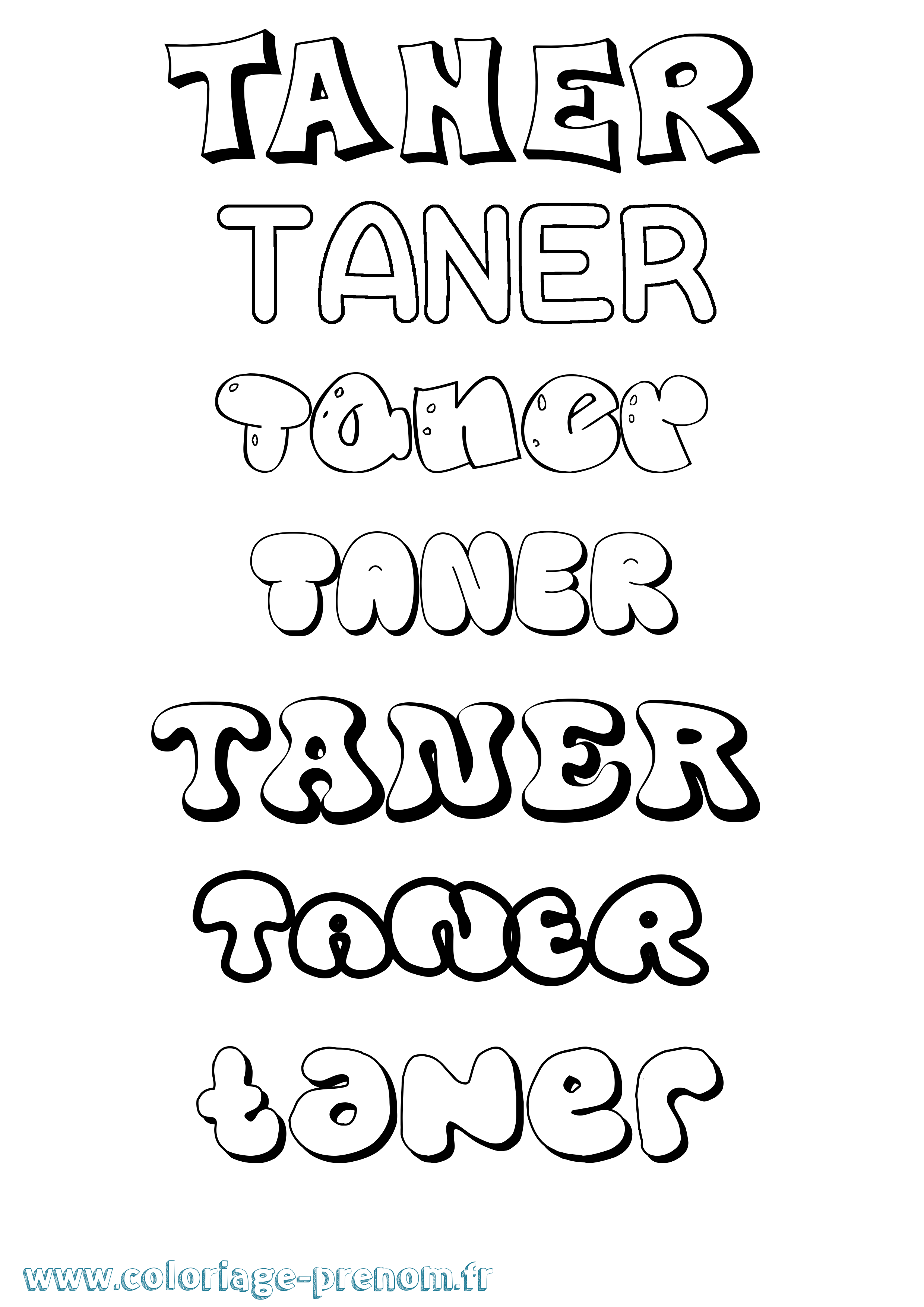 Coloriage prénom Taner Bubble