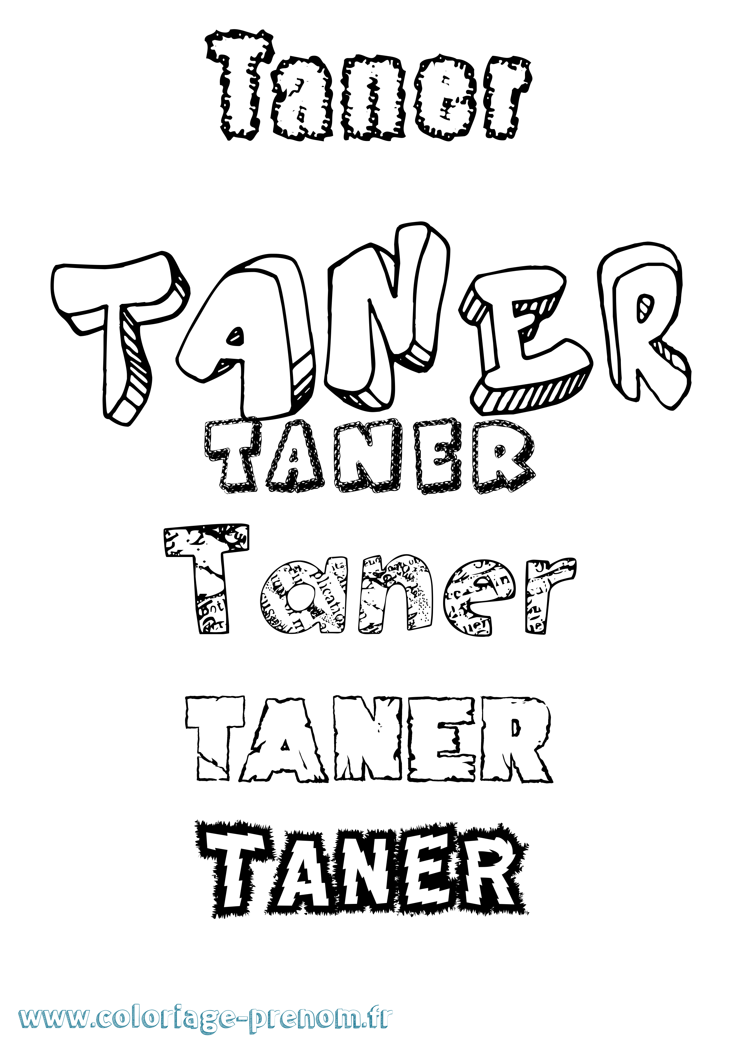 Coloriage prénom Taner Destructuré