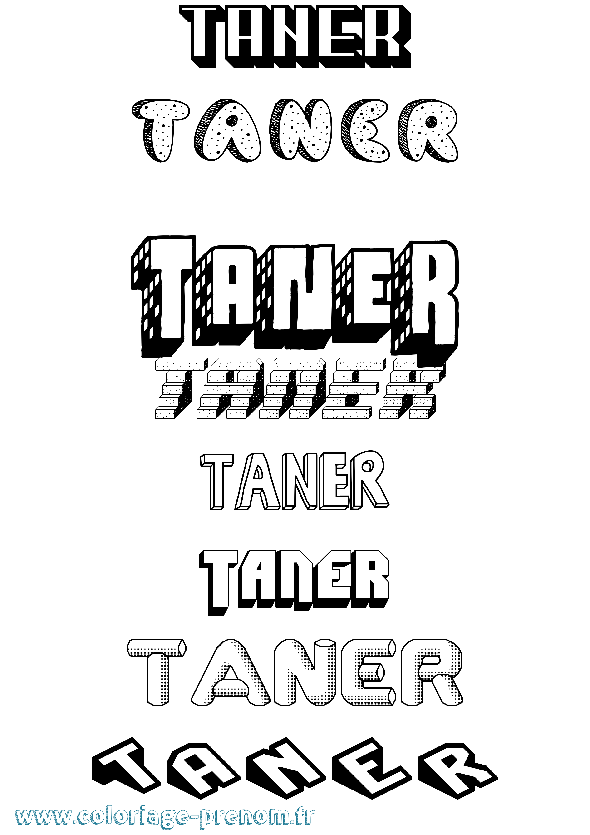 Coloriage prénom Taner Effet 3D