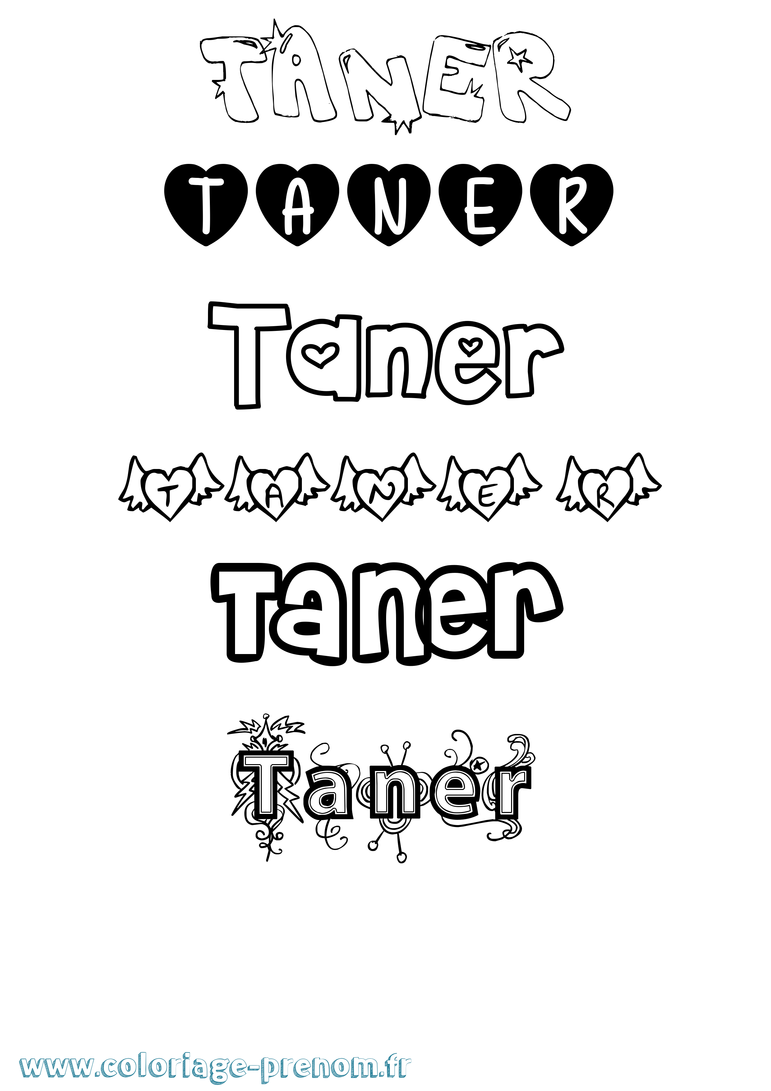 Coloriage prénom Taner Girly