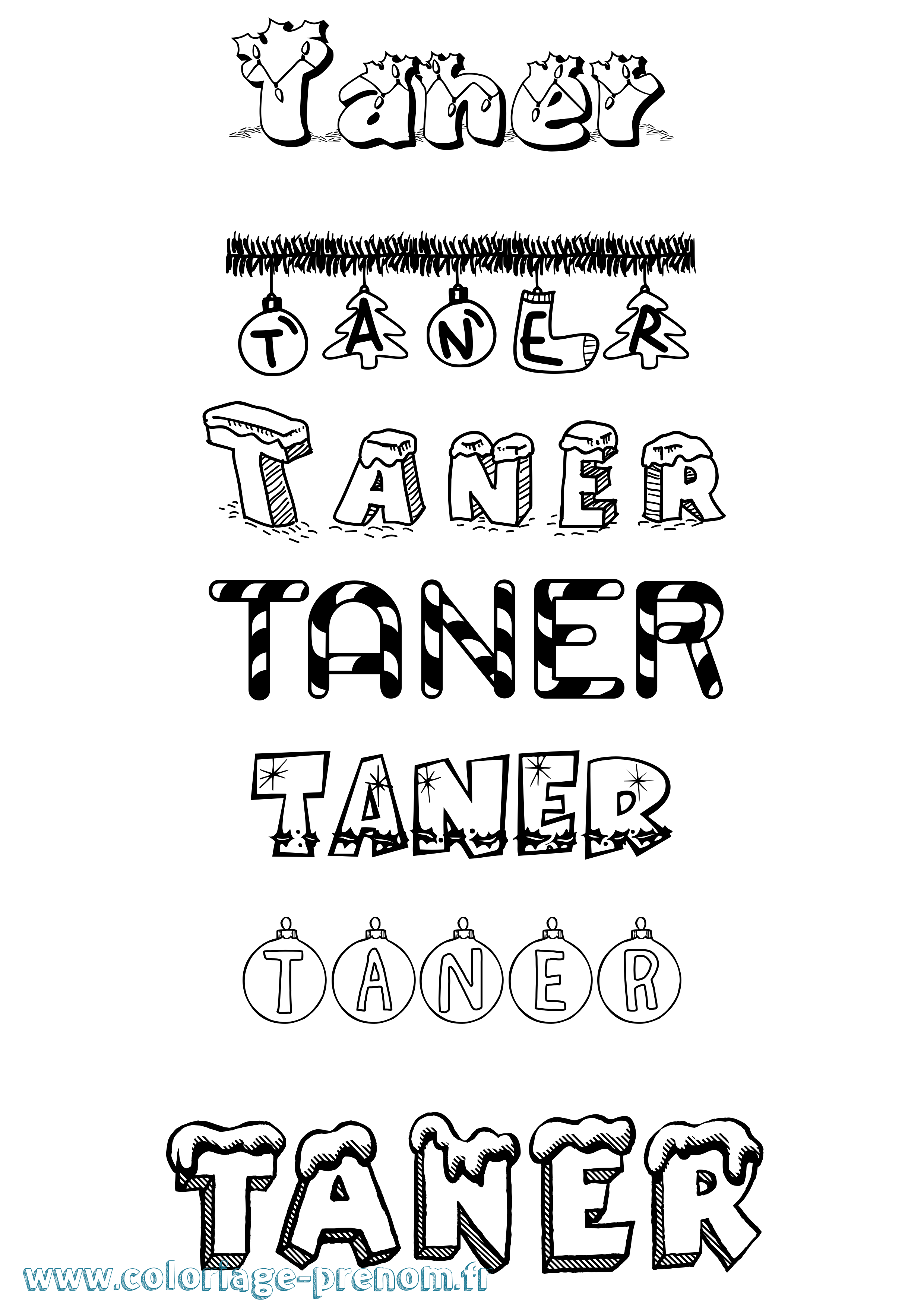 Coloriage Taner Noël Coloriage prénom Taner Noël