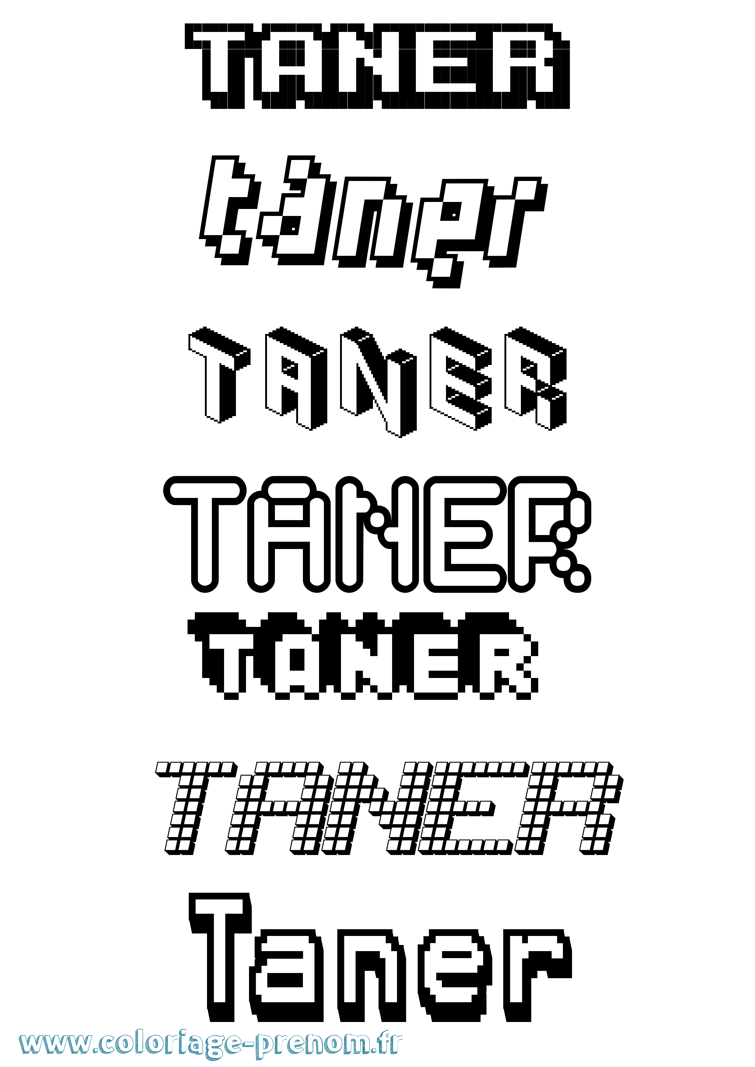 Coloriage prénom Taner Pixel