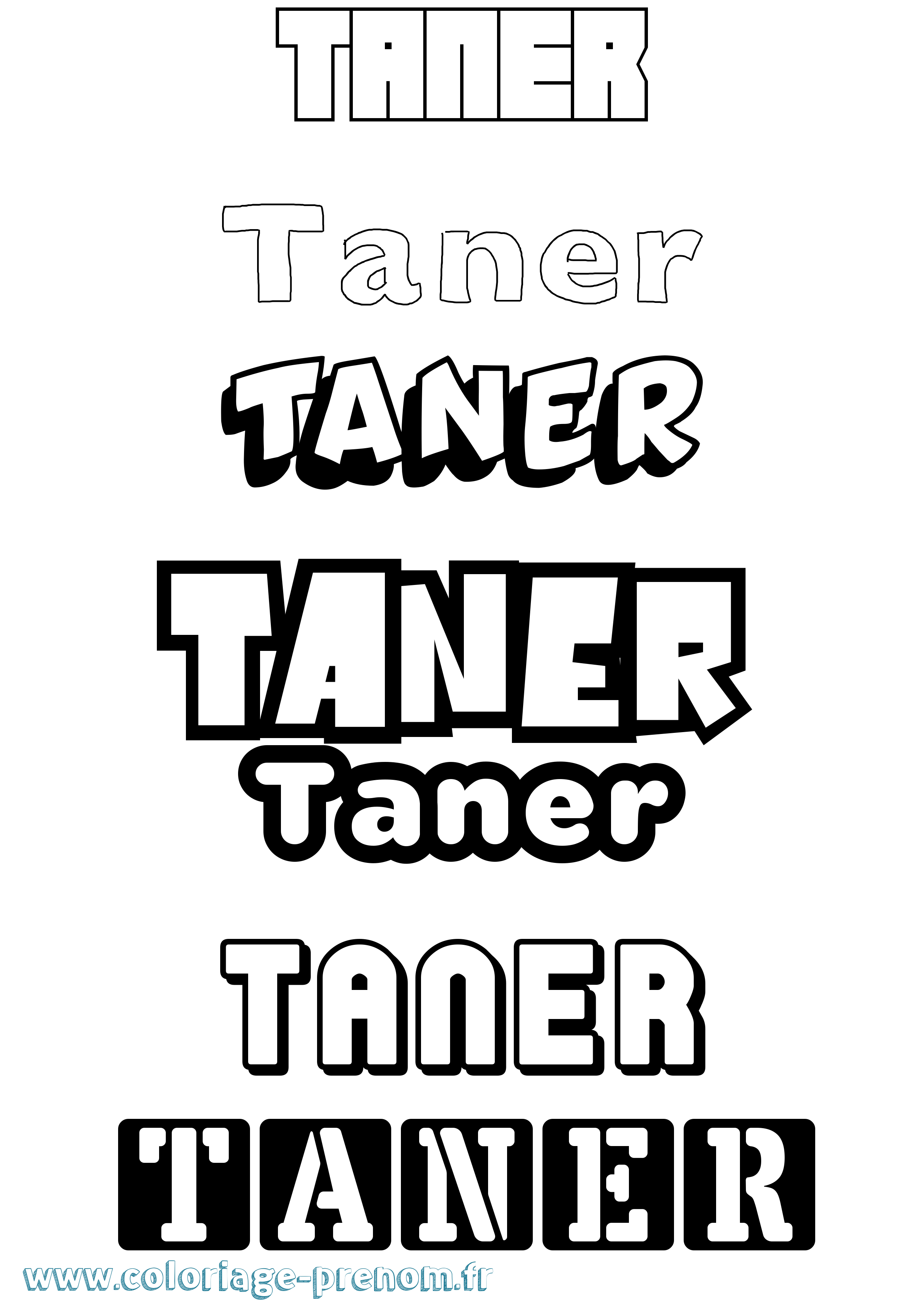 Coloriage prénom Taner Simple