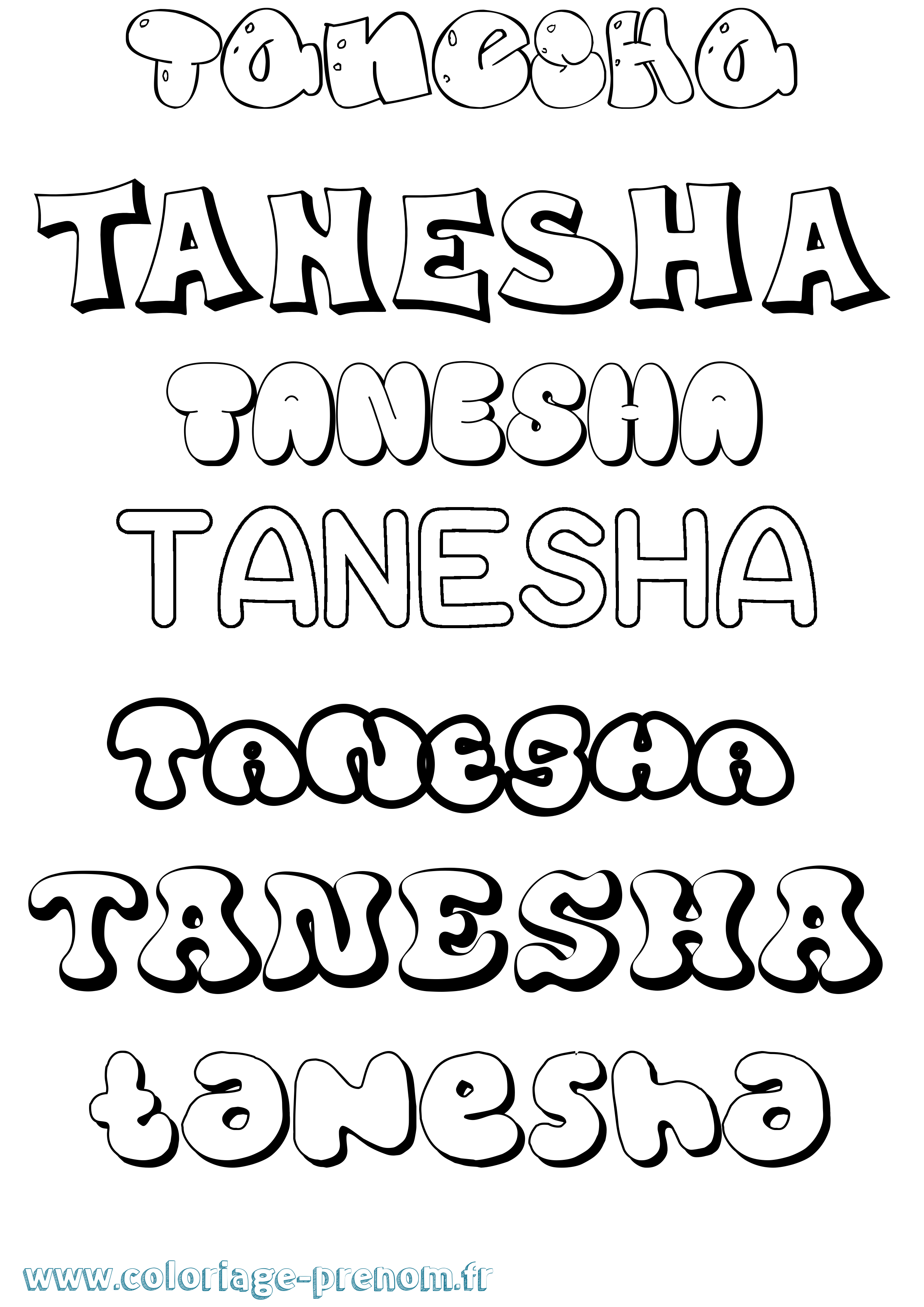 Coloriage prénom Tanesha Bubble