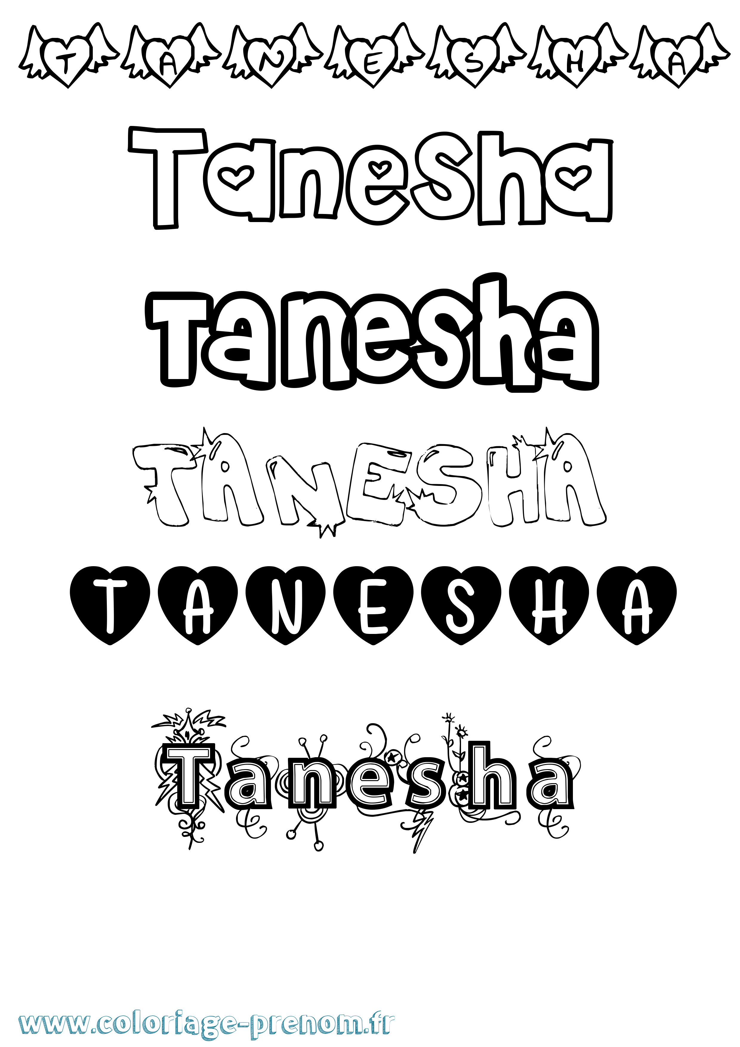 Coloriage prénom Tanesha Girly