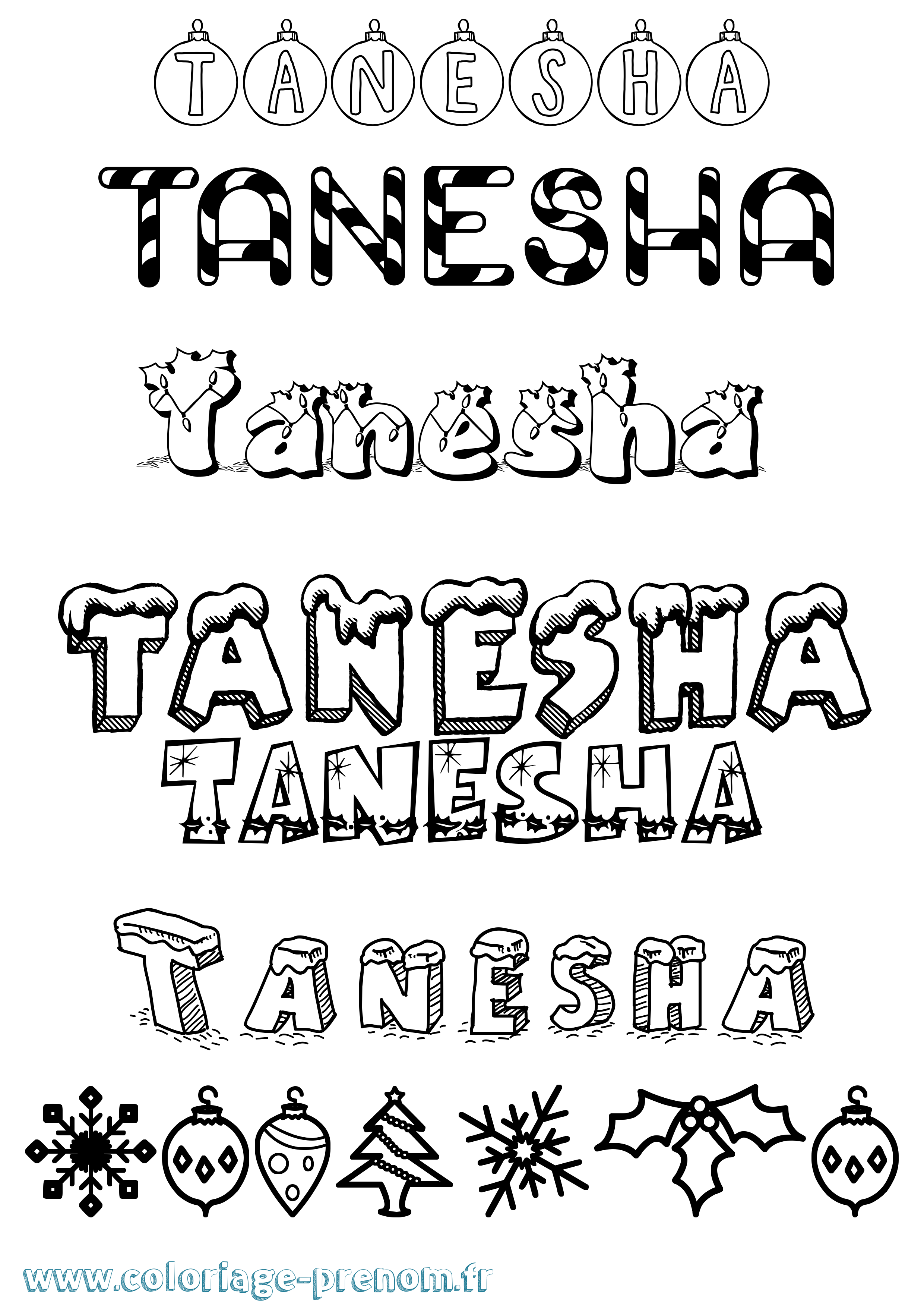 Coloriage Tanesha Noël Coloriage prénom Tanesha Noël