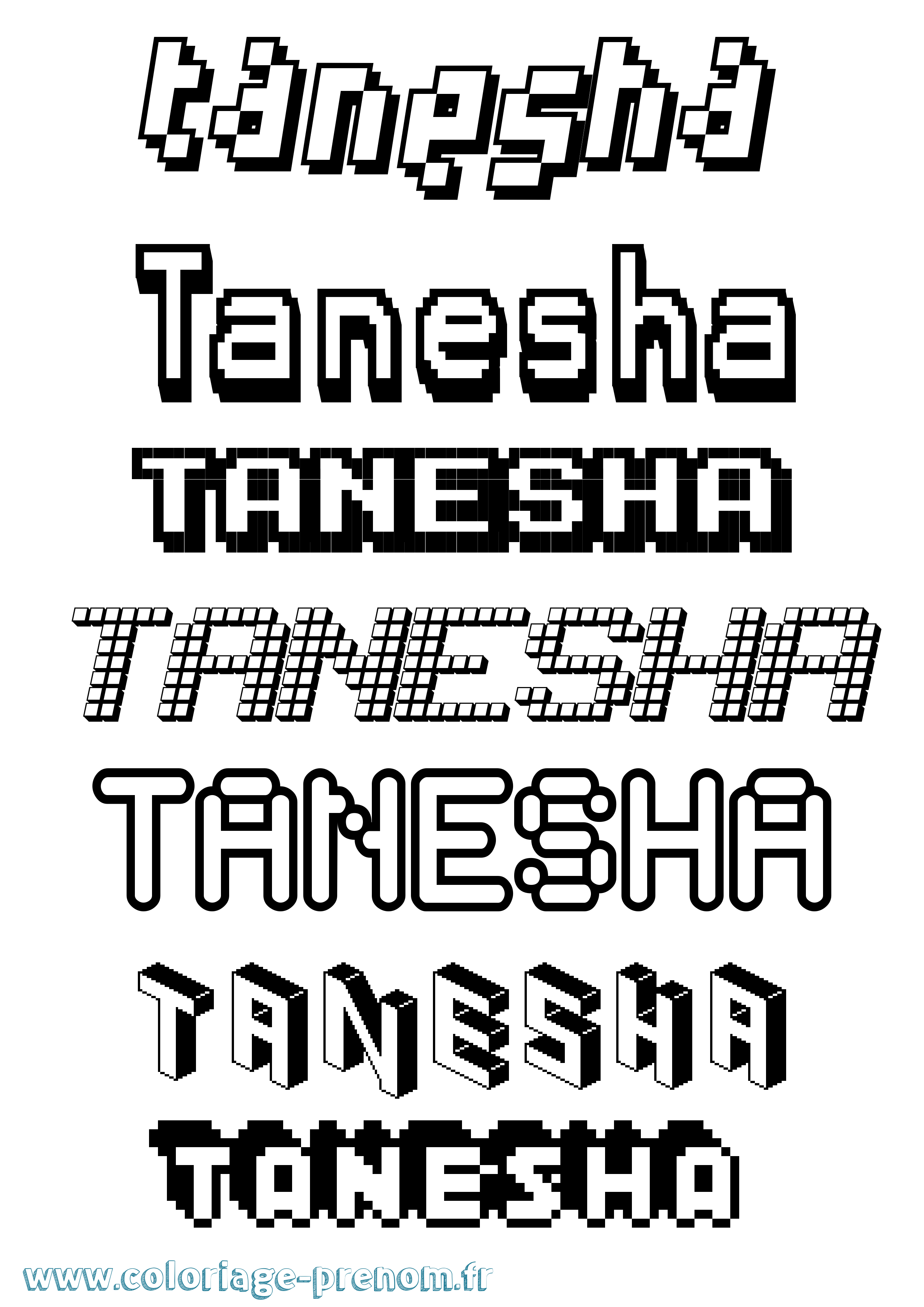 Coloriage prénom Tanesha Pixel