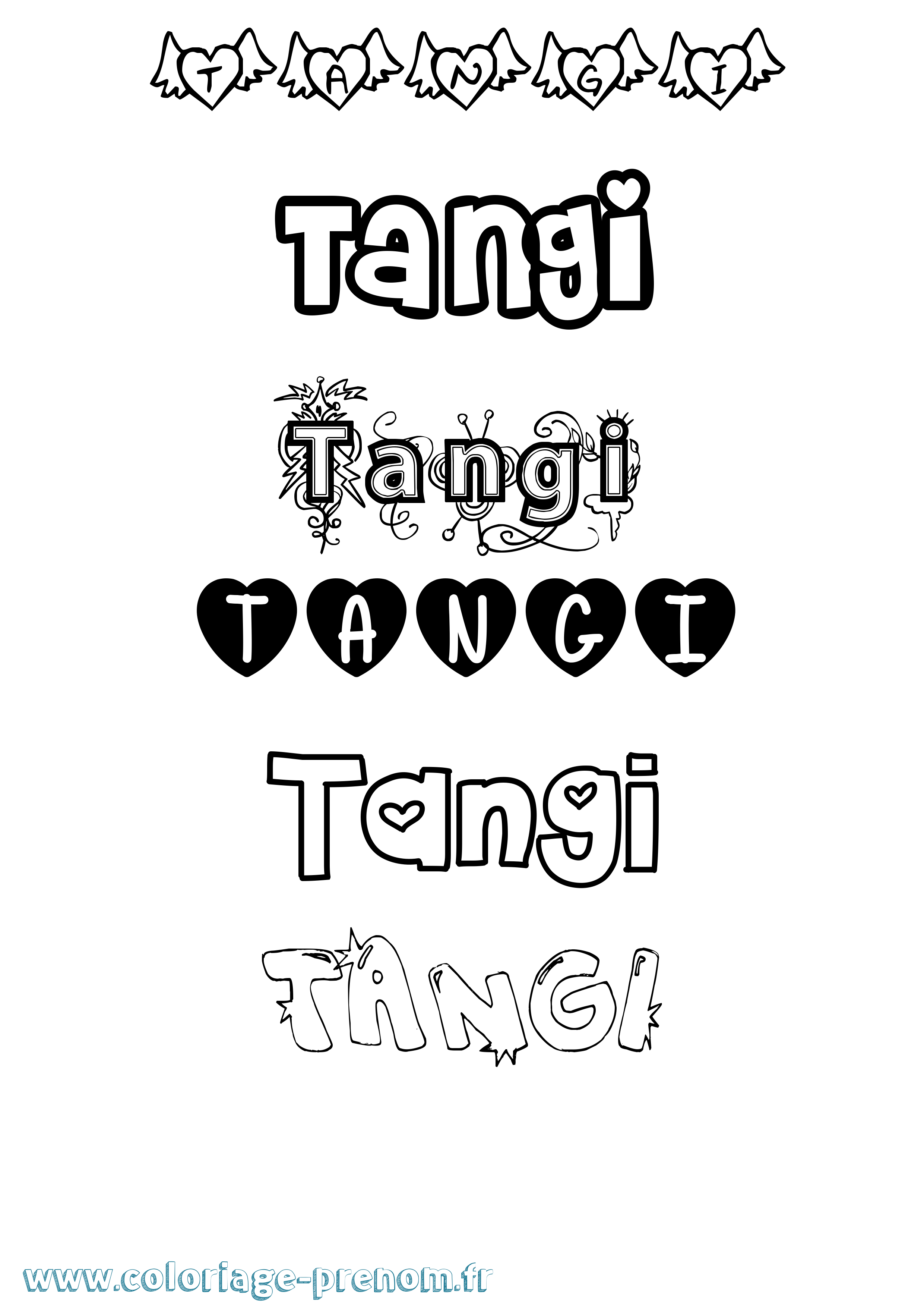 Coloriage prénom Tangi Girly