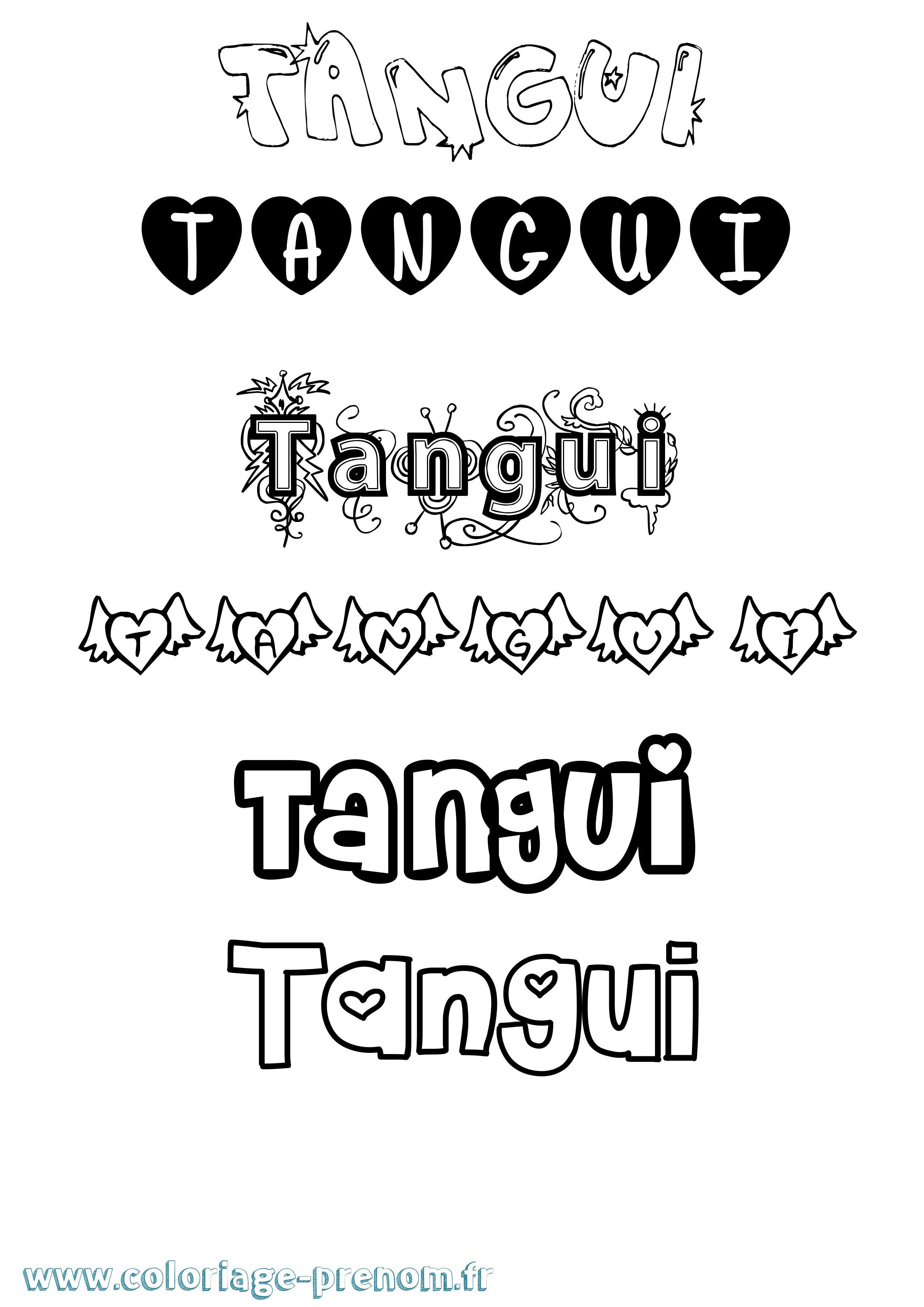 Coloriage prénom Tangui Girly